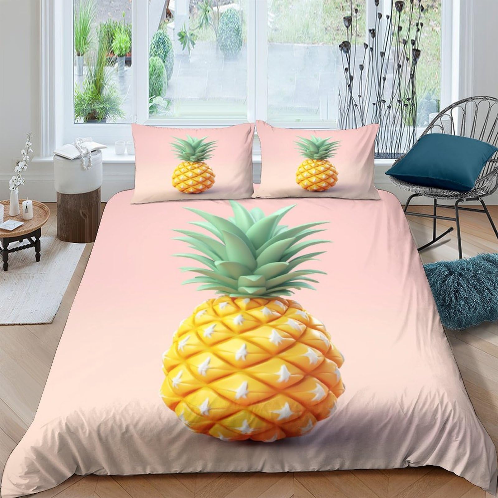 Ensemble de literie 200x200cm imprimé ananas pour une chambre exotique