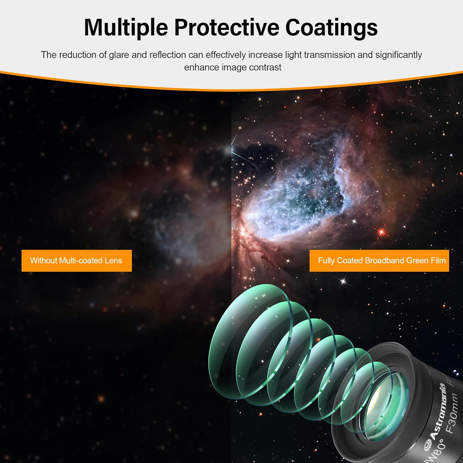 Astromania Adaptor T2 Female Thread to 2" - Bundle with - Fully Multi-Coated 2" Ultra-Wide 80 Degree Eyepiece F30mm