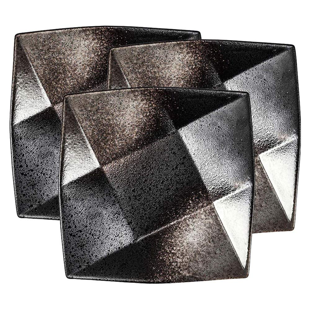 MICPB Piatti da tavola Piatto Quadrato in Ceramica Nera Piatti da Cena Infrangibili, Piatto da Portata Adatto Al Microonde / 3pcs / 15.5cm/6in