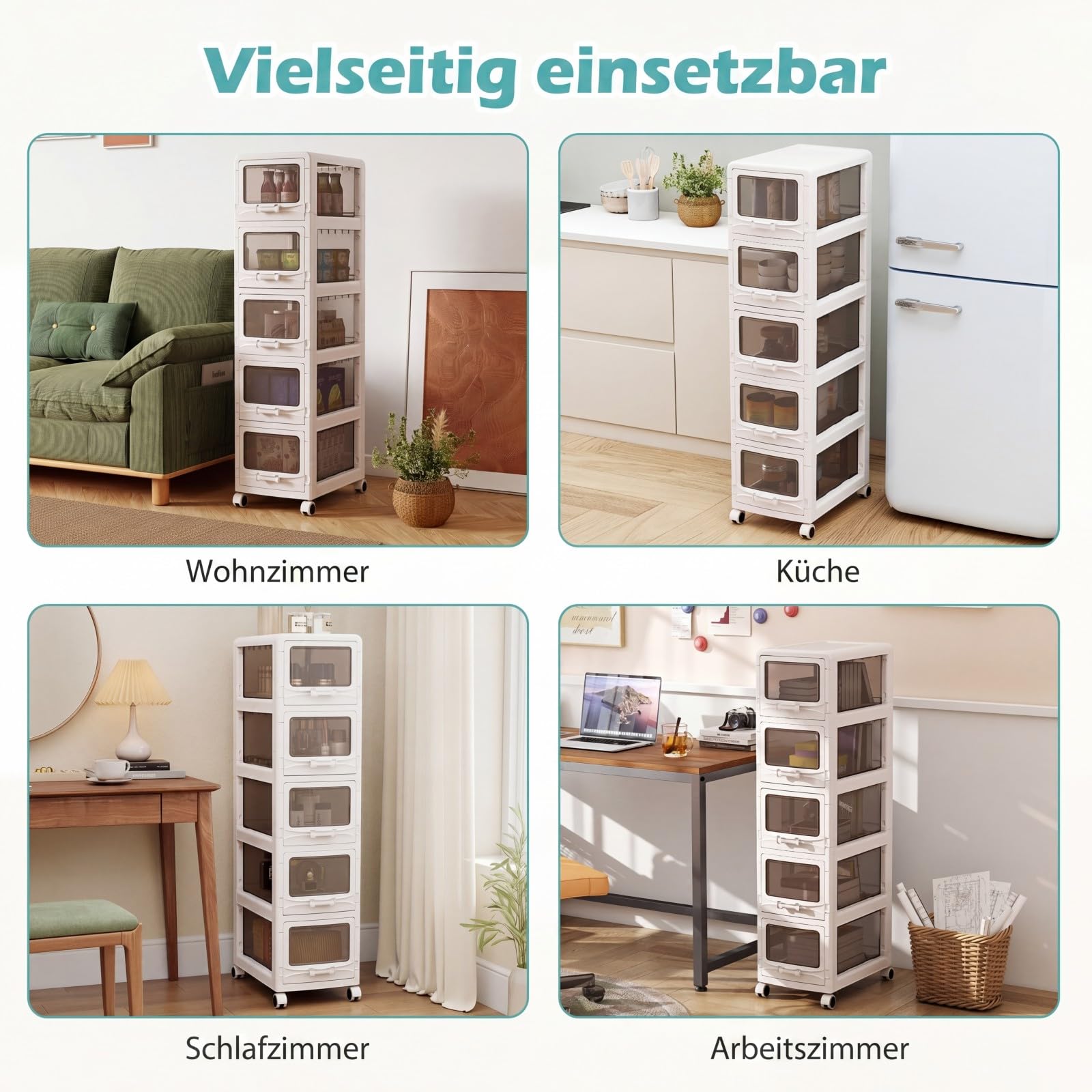 COSTWAY Nischenschrank mit Rollen, Nischenwagen mit 5 Schubladen | 30 cm breite Nischenregal, schmaler Aufbewahrungswagen, Badrollwagen für Bad, Schlafzimmer, Weiß