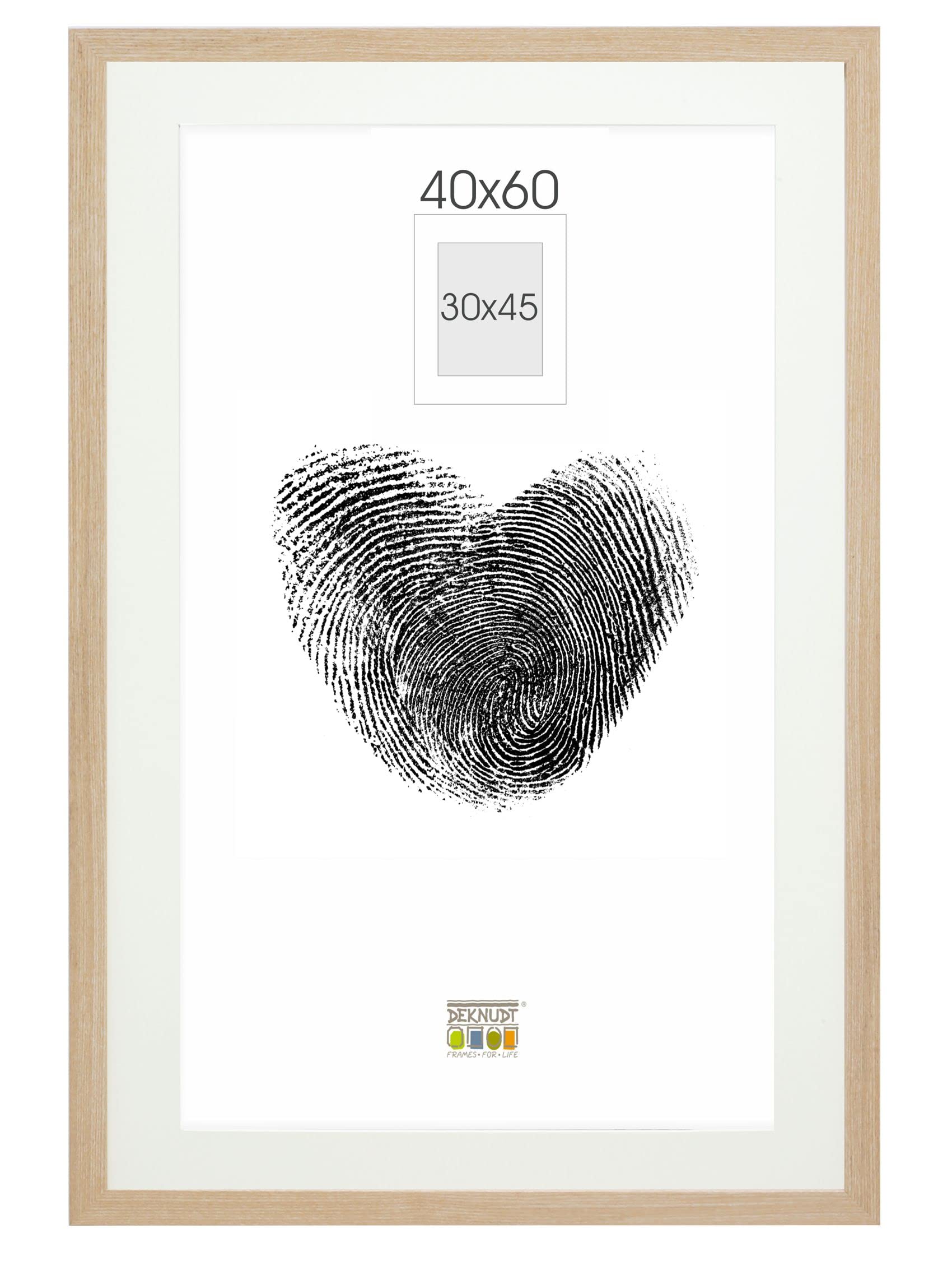 Deknudt Frames Photo Frame with Mount Oak Light Wood S66KH1 P1 40x60 cm for 30 x 45 cm Picture - Square - MDF Wood - for Hanging