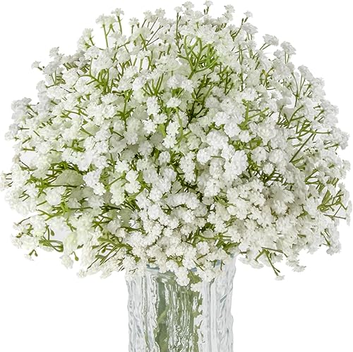Sukh 10 Piezas Flores Artificiales de Aliento de Bebé Flores Falsas de Aliento de Bebé Gypsophila Flores a Granel Ramo de Flores Artificiales
