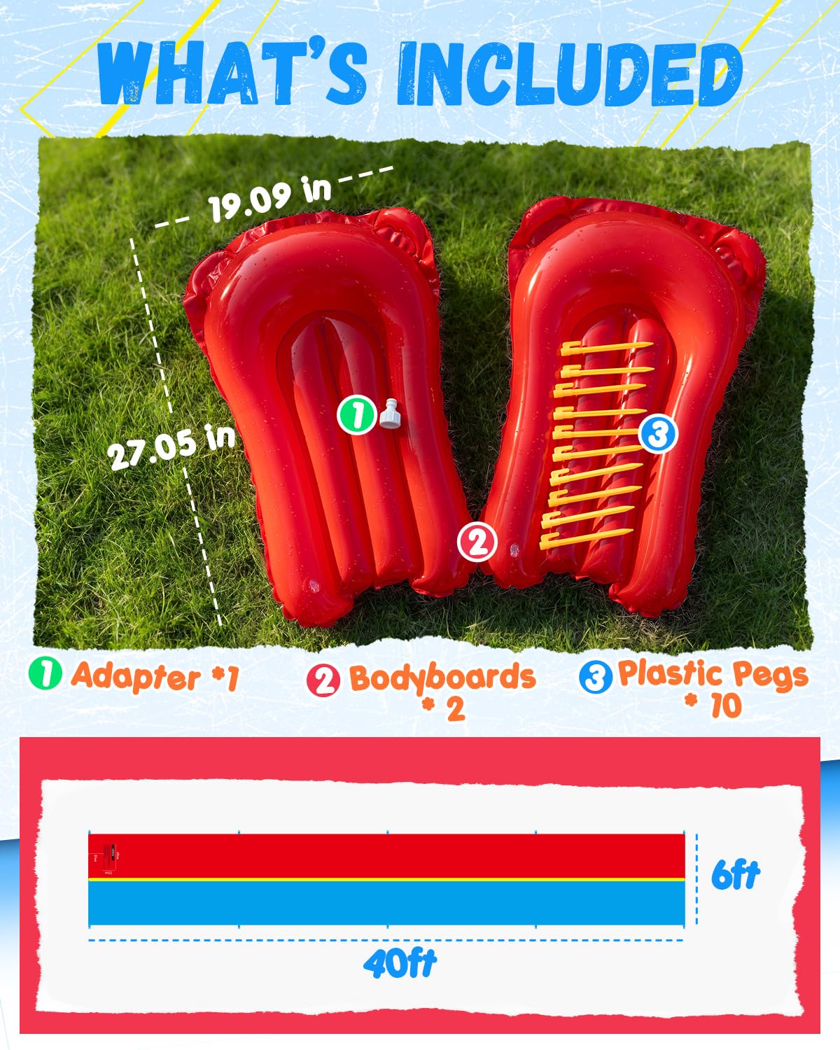 Spring Water Rutsch- und Wasserrutsche für Kinder, 12,2 m, extra lang, 2 Bahnen, Rutsch- und Wasserrutsche mit Sprinkler, Gaint-Wasserrutschen mit 2 aufblasbaren Bodyboards, Outdoor-Spaß