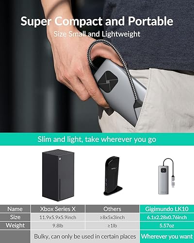 Miniatura 5 de GiGimundo LK10 - Estación de acoplamiento para portátil 10 en 1 con monitor doble, USB C Hub Dual 4K a 60Hz HDMI, 2 DP, 3 USB A, 100W PD, Ethernet