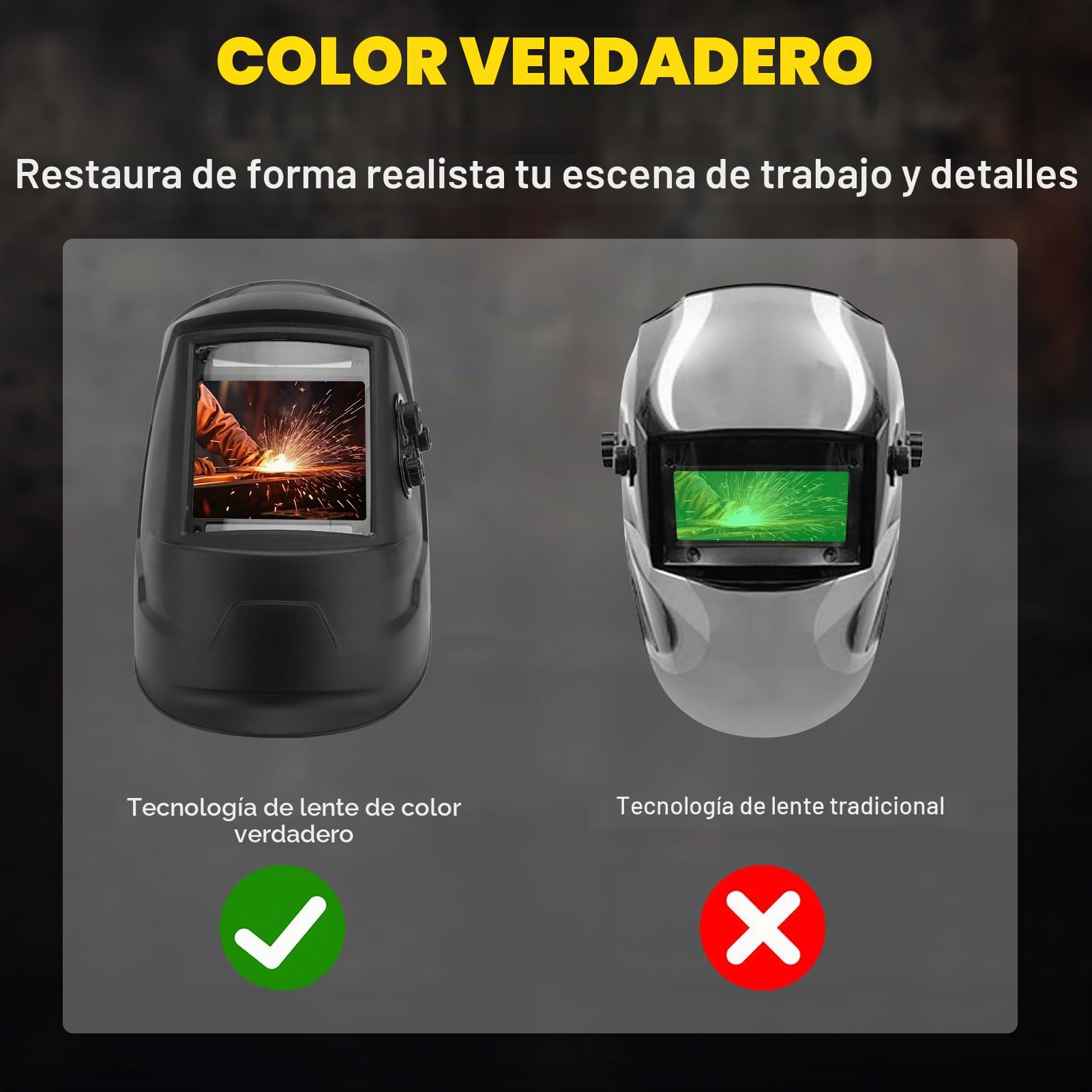 Careta Soldar Vista Grande Verdadero Accionado por Energía Solar, Casco De Soldadura con Oscurecimiento Automático, Casco De Soldador Oscurecimiento Automático con Vista Lateral, para TIG Mig ARC