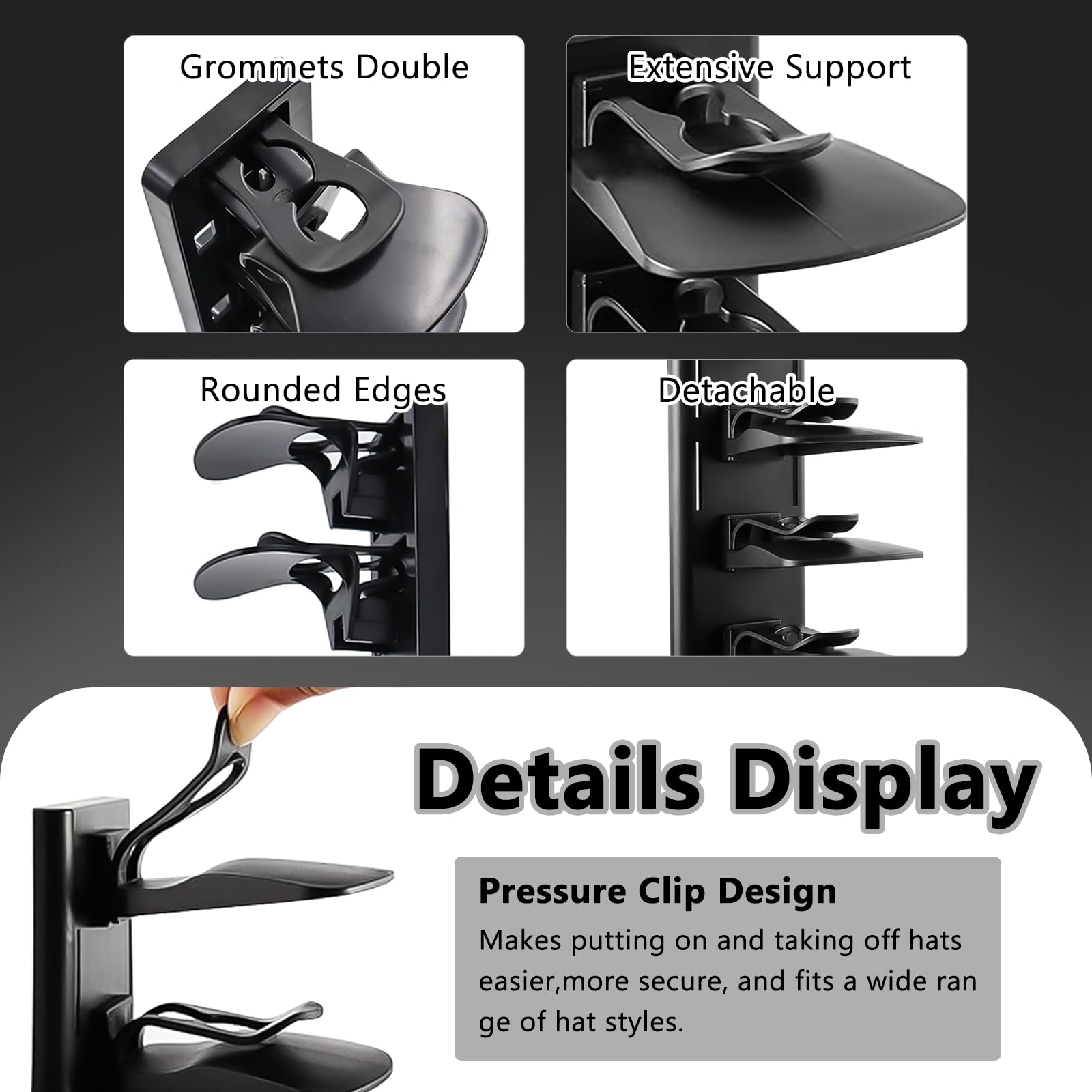 2 Piezas Organizador de Gorras Colgador de Gorras Autoadhesivo o Perforación Estante para Sombreros para Pared para Puerta Armario y Dormitorio​(Negro)
