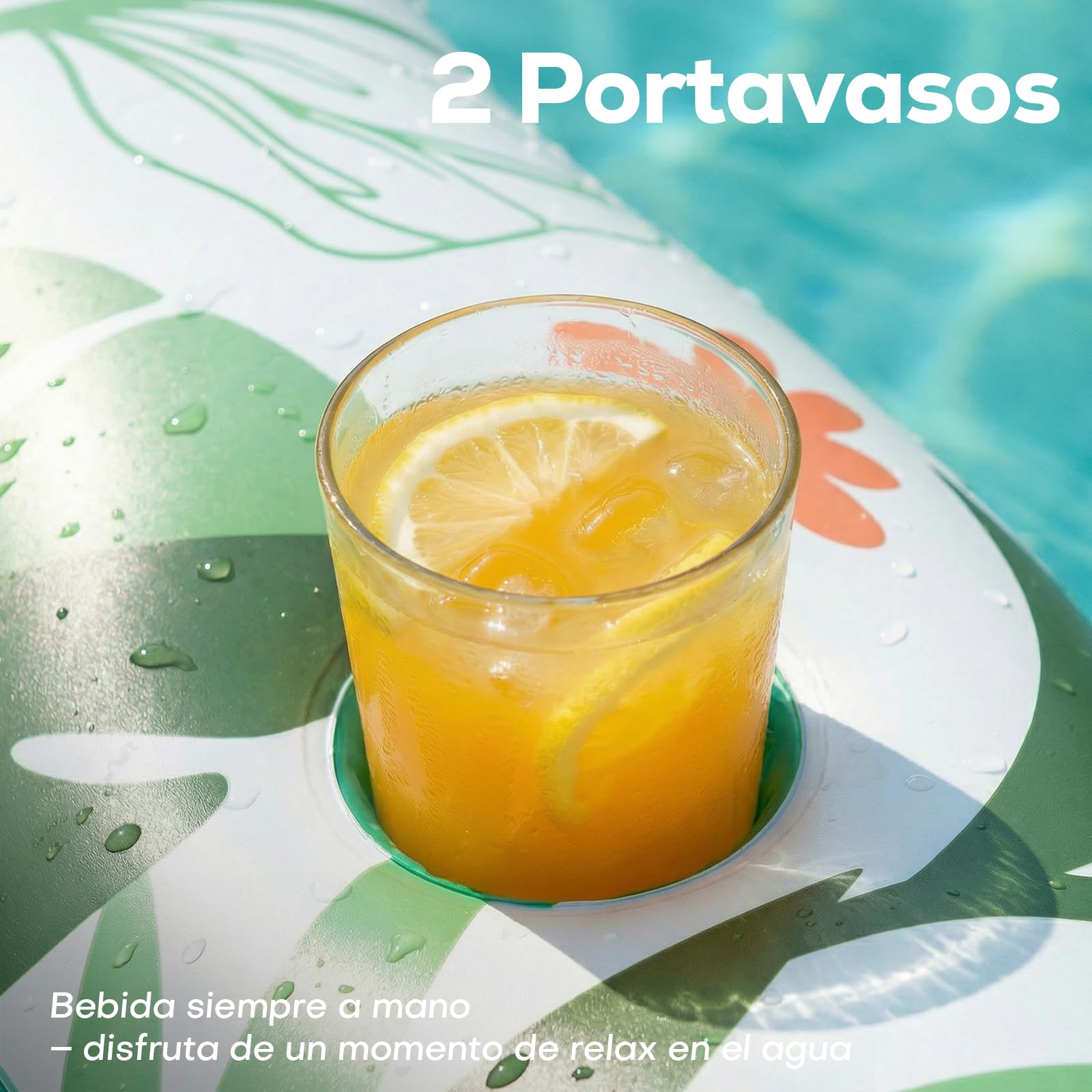 SOLAVERO Colchoneta Piscina Inflable, Tanning Pool Hinchable con Almohada Desmontable y Portavasos, Colchoneta Tumbona Bronceador para Adultos para Jardín, Playa y Piscina