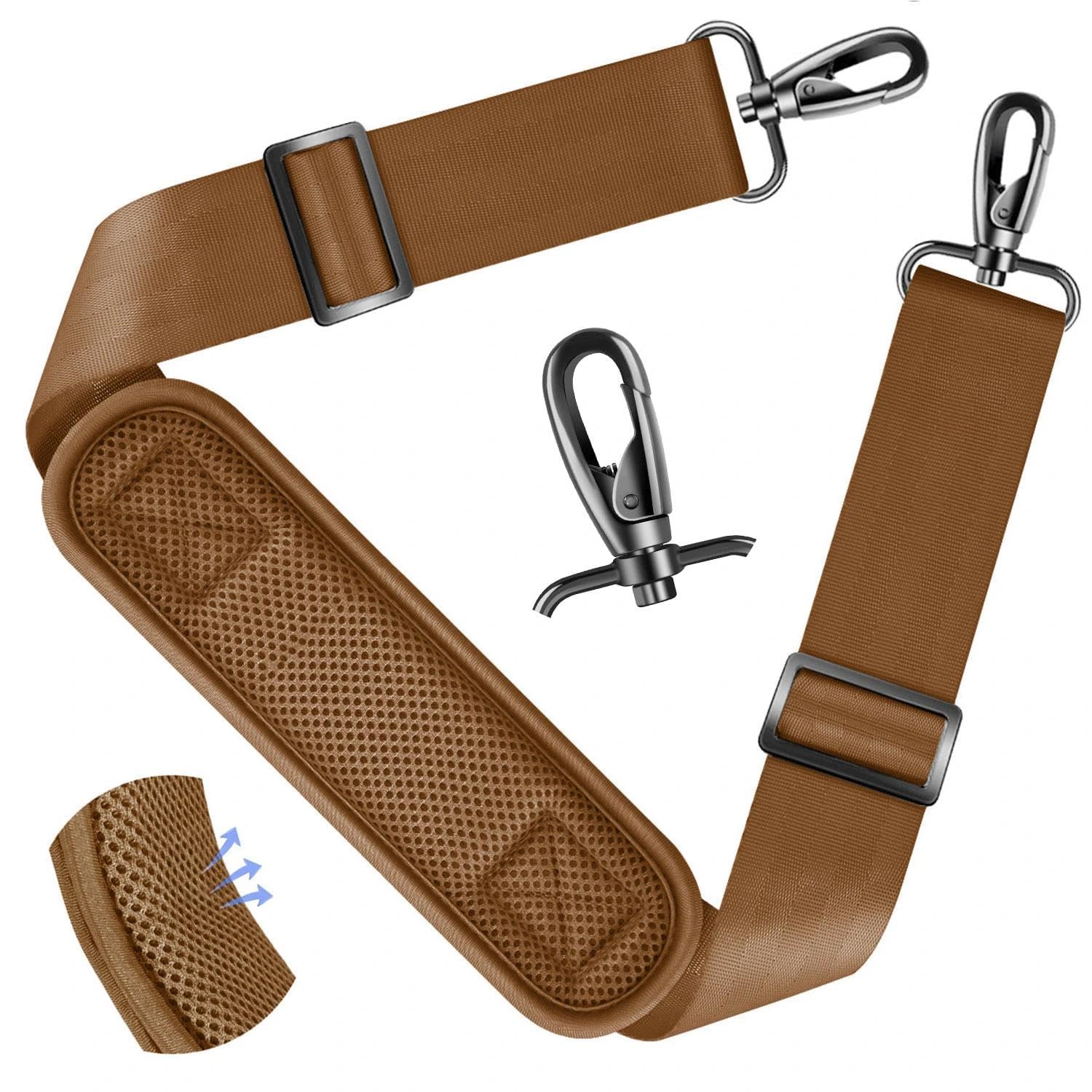ZINZ Shoulder Strap - 59 Inch Universal Heavy-duty Adjustable Strap with Ultra-thick Fixed Breathable Pad for Laptop, Gym, Camera Bag and More -Khaki