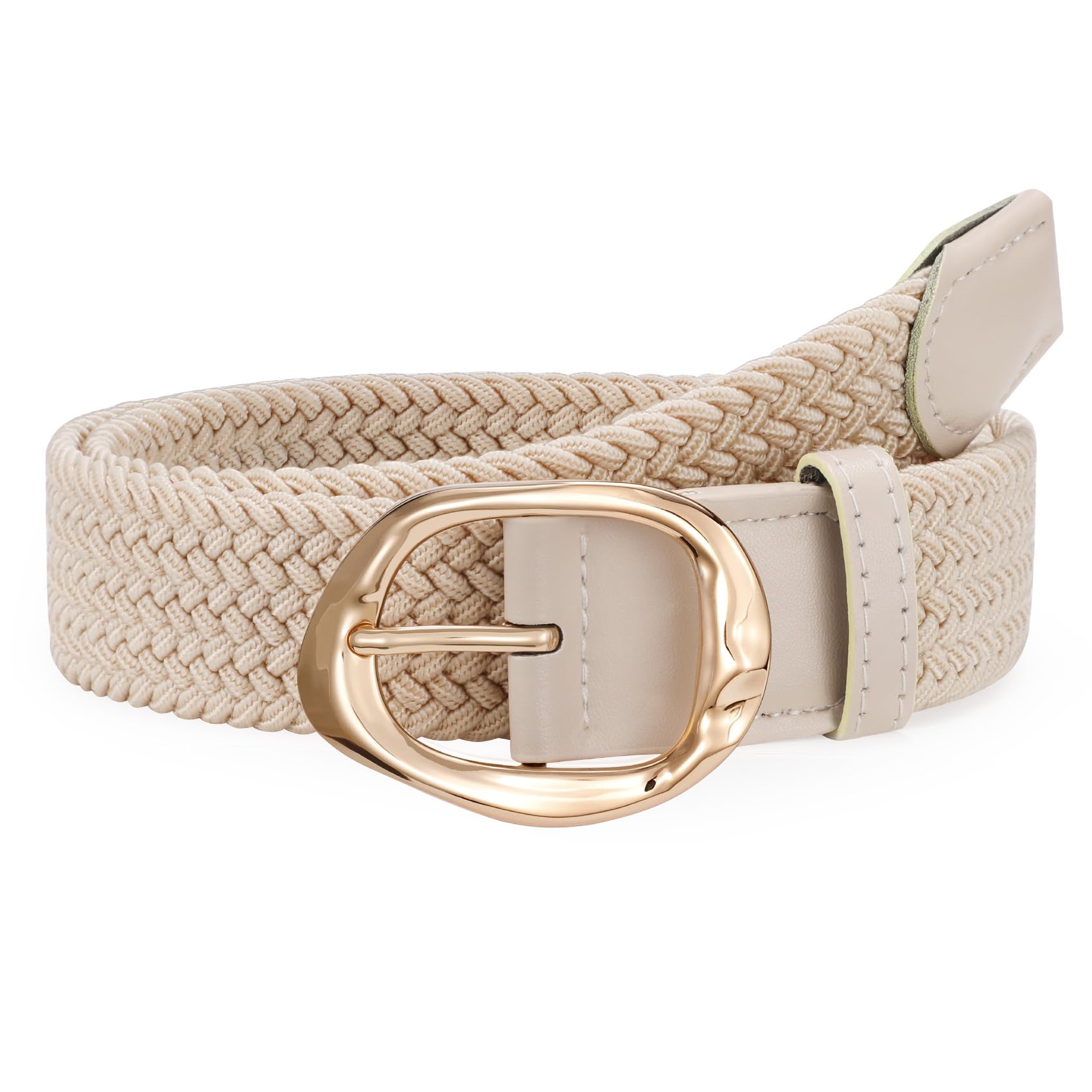 JASGOOD Braided Elastic Belt for Women Stretchy Woven Golf Belt Casual Web Belt for Jeans Pants