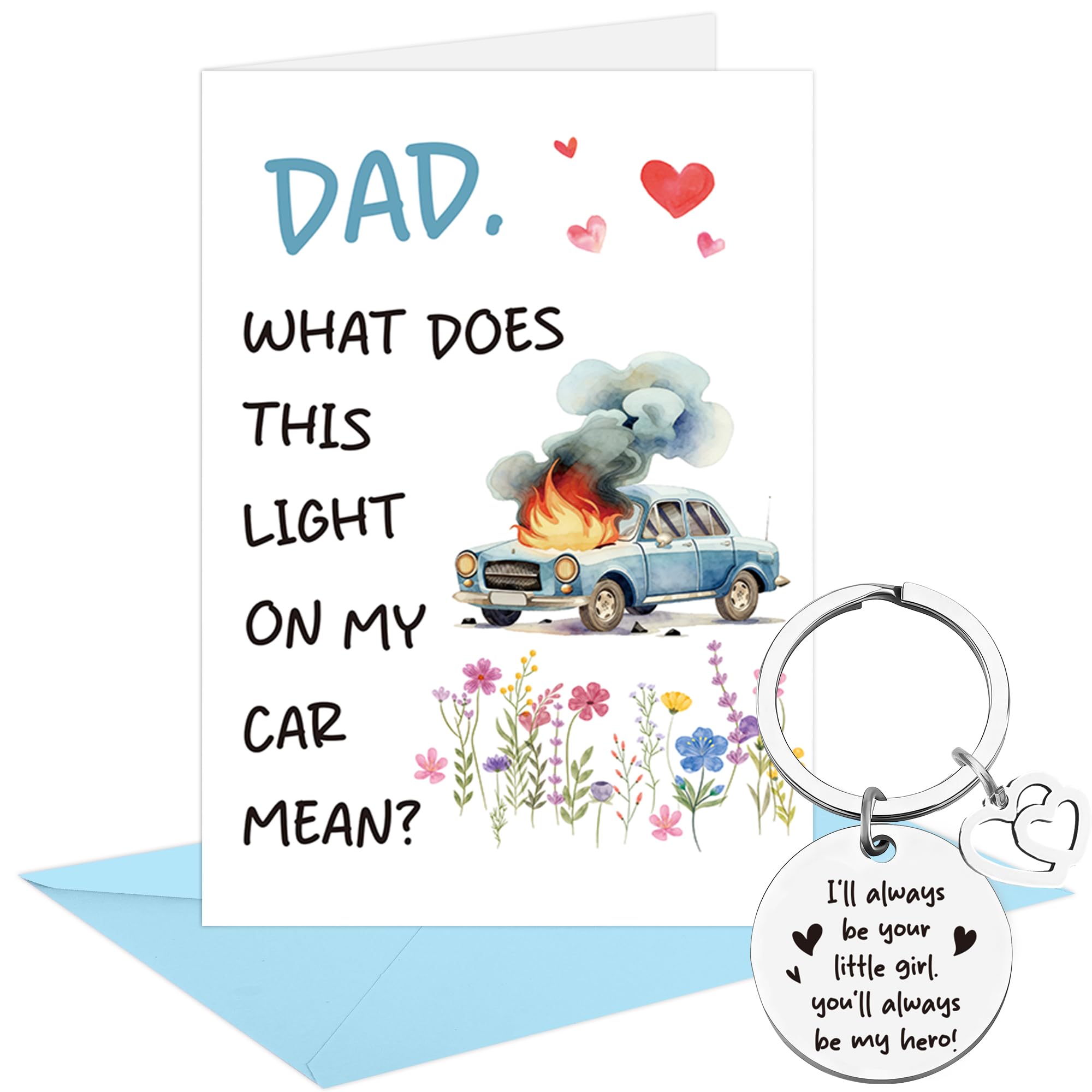 Fathers Day Card from Daughter, Funny Dad Car Joke Card with Keychain and Envelope, Dad You’re My Hero Gift, Cute Fathers Day Present for Daddy from Kids — image 1