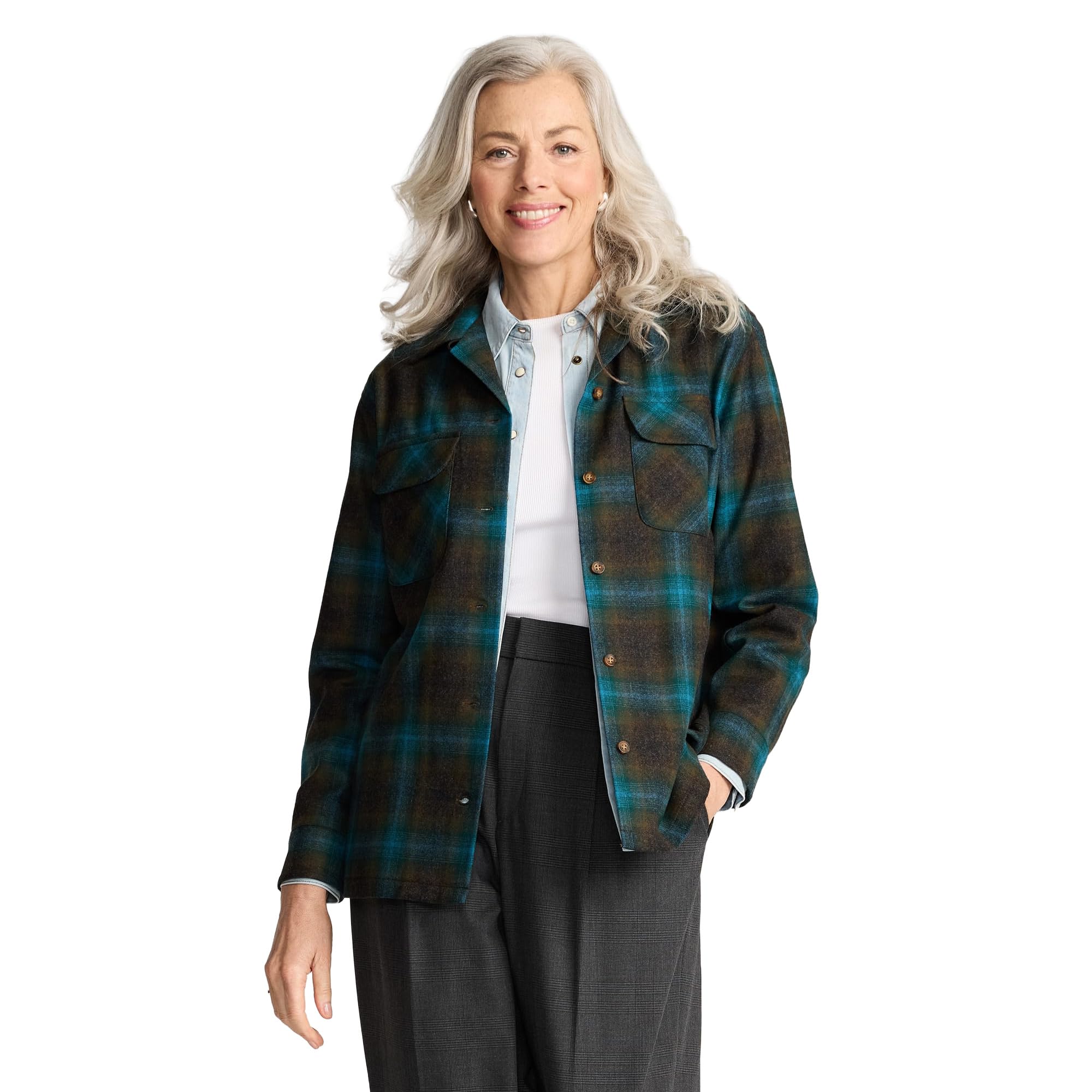 Pendleton Women's Boyfriend Board Shirt, 100% Wool, 29" Length