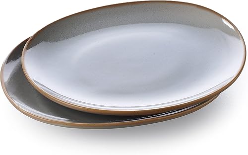 Miniatura 8 de Juego de 2 platos llanos de cerámica esmaltada de 11 pulgadas, color azul