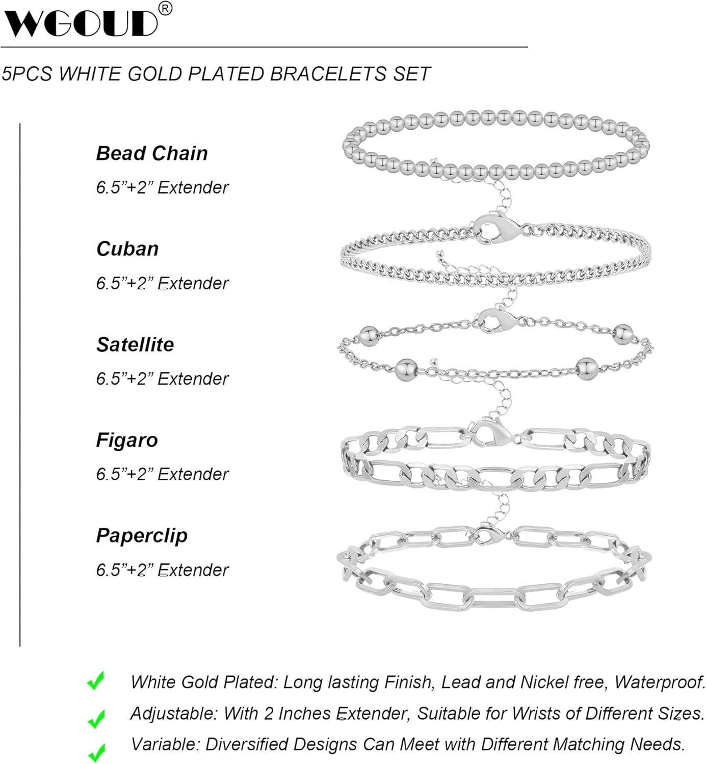 Wgoud Waterproof Gold Bracelets for Women Trendy, Dainty 14K Real Gold Plated Fashion Stackable Bracelet Sets for Women Thin Cuban Link Paperclip Chain Bracelets Layered Gold Jewelry Sets Gifts for Womens - Image 6