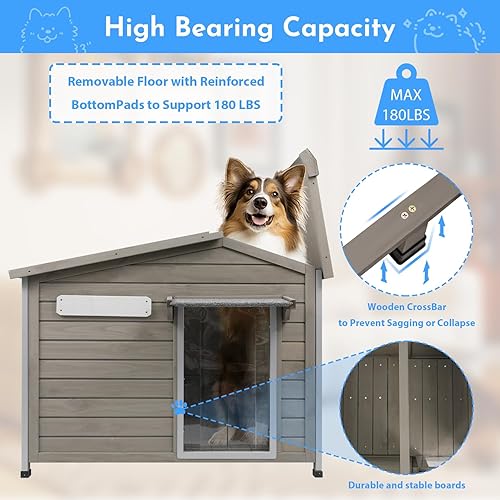 Miniatura 5 de Casa para Perros de Exterior Resistente a la Intemperie, Perrera Grande de Madera para Interiores para Perros Pequeños con Marco a Prueba de