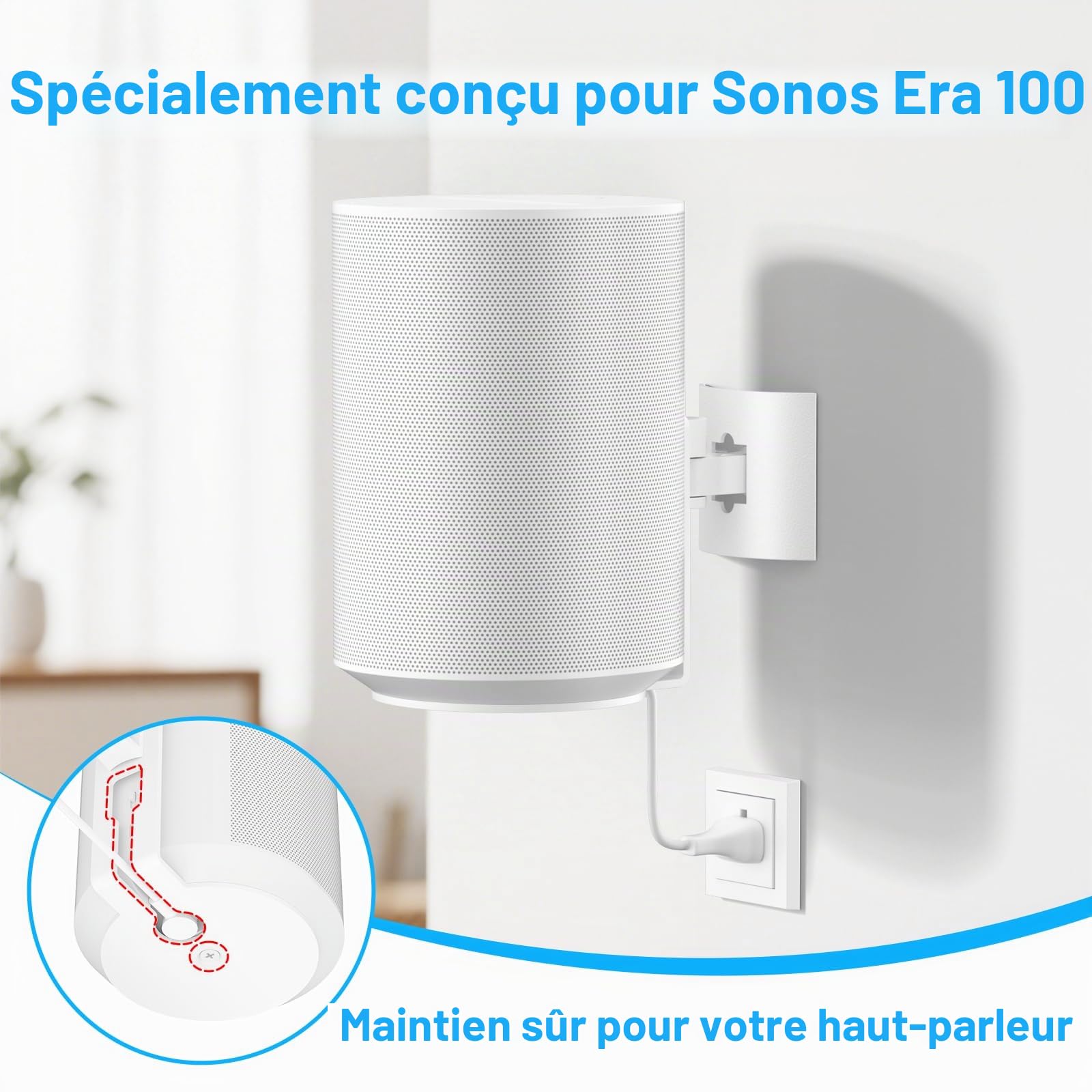 Lot de 2 supports muraux pour enceintes Sonos Era 100, montage au plafond ou support inclinable et pivotant et réglable pour montage mural Sonos Era 100, blanc, avec options de montage flexibles.
