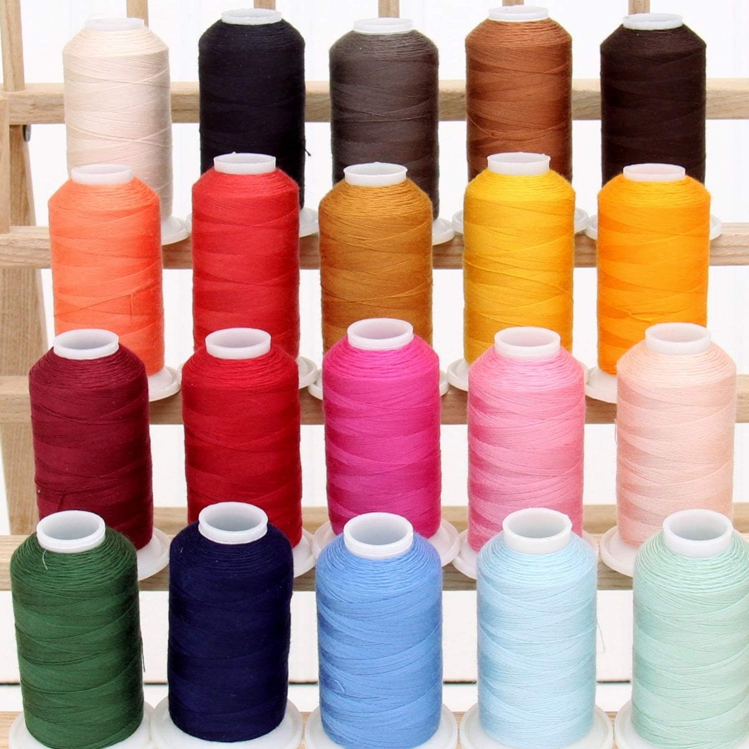 Threadart Polyester All-Purpose Sewing Thread 20 Spool Set - 600m Cones - Strong Lint Free Spun Polyester - 50S/3 Weight - Set A