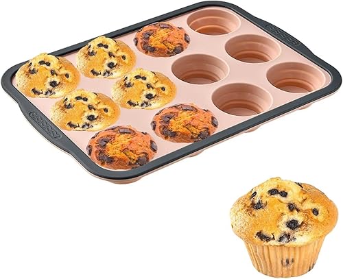 Miniatura 9 de Moldes de silicona para muffins para hornear con marco de metal, molde de silicona para muffins de 6 cavidades, molde antiadherente para cupcakes,