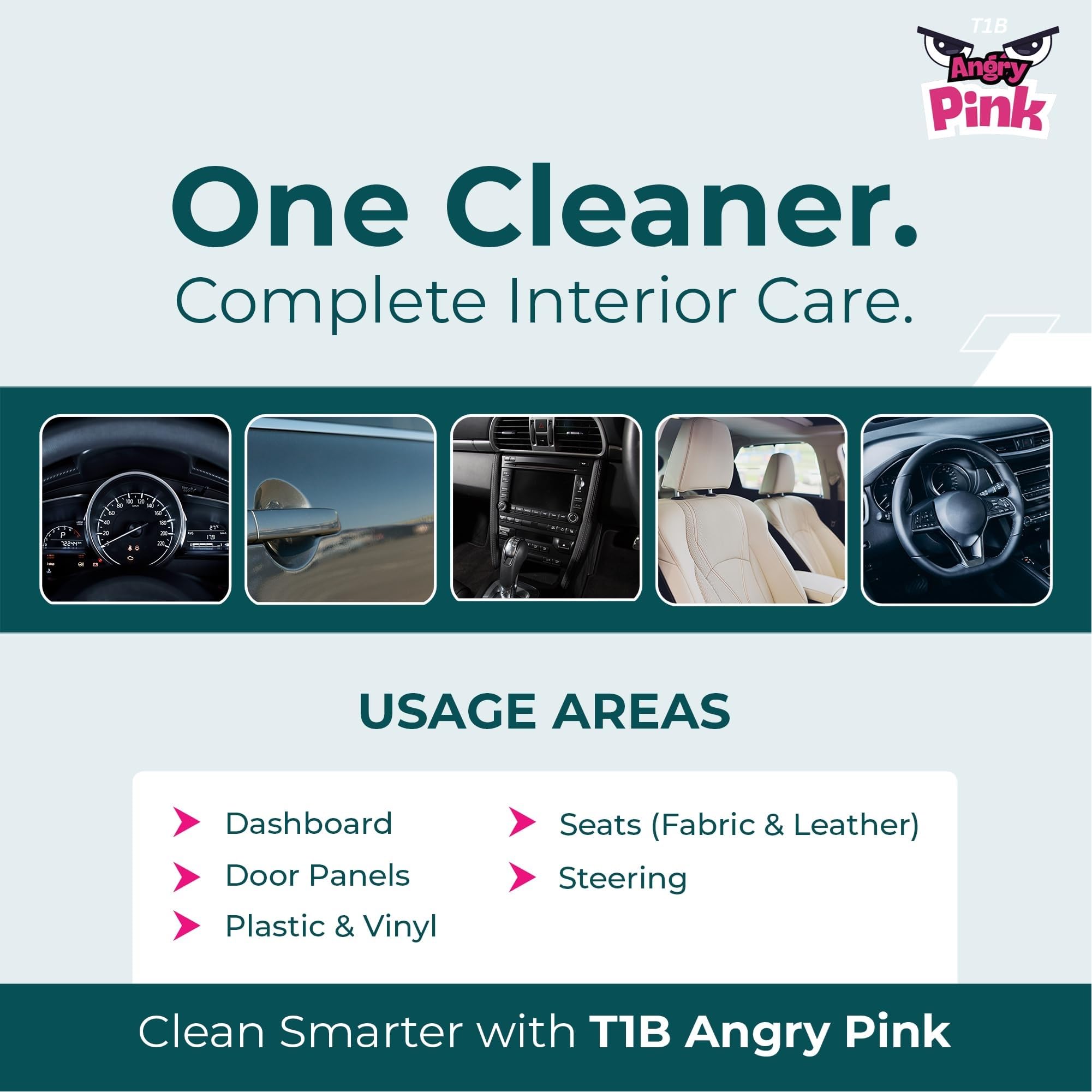Angry Pink Powerful Car Interior & Bike Cleaner Spray | Enzyme Based Degreaser for Dashboard, Seats, Plastic & Leather | Removes Oil, Dirt & Grease | Multipurpose Auto Interior Cleaning Spray(400ml) 2