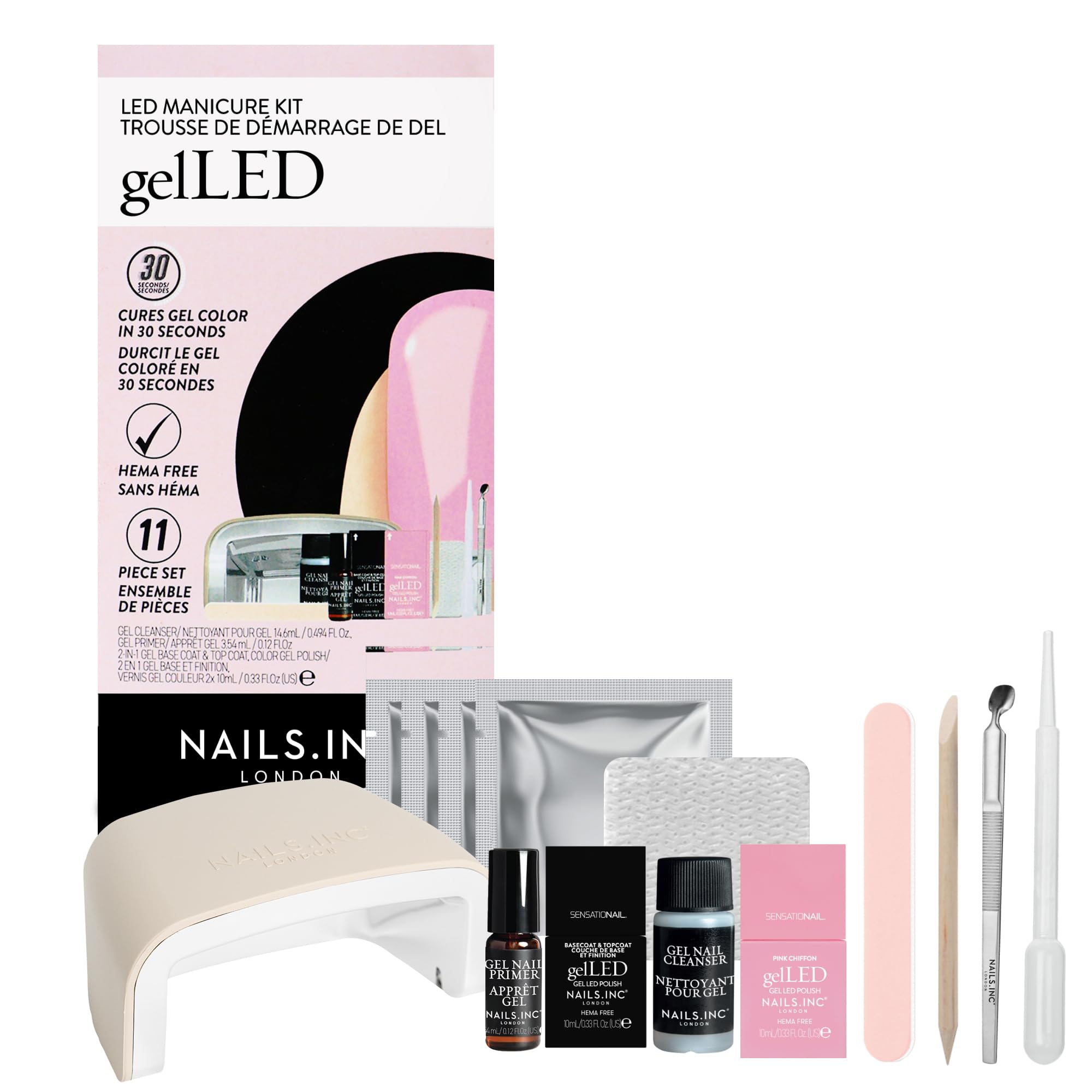 Nails.INC GelLED UV/LED Gel Nail Polish Manicure Starter Kit, Beginner Friendly, Art Manicure Salon At Home, LED Lamp, Pink Gel Polish, Manicure Tools, Primer, Base & Topcoat, Cruelty Free, 32 Pieces