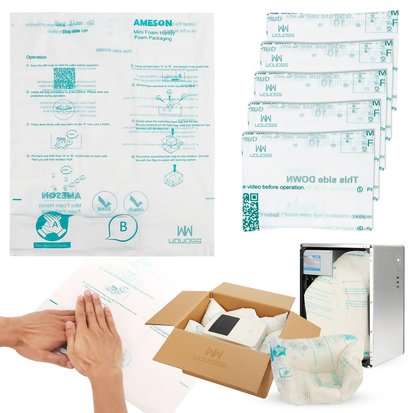 WOWOSS5 Pack 20"x24" Expanding Packing Foam, Expanding Foam for PC/Electronic Components/Equipment/Fragile Items, Rapid Expansion, Stable & Secure, Easy to Use - Essential for Moving