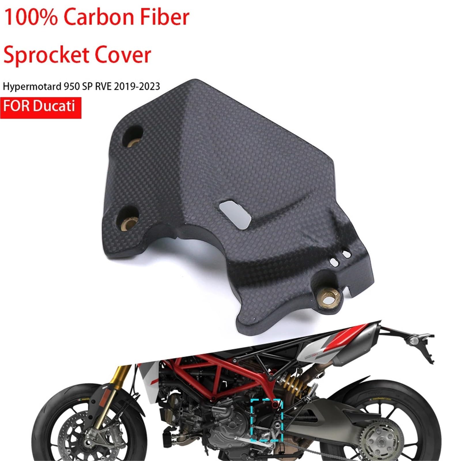 Moto Pignone Protezione Adatto per Ducati Hypermotard 950 SP RVE 2019-2023 Protezione copri pignone in fibra di carbonio 3K, carenatura paracatena