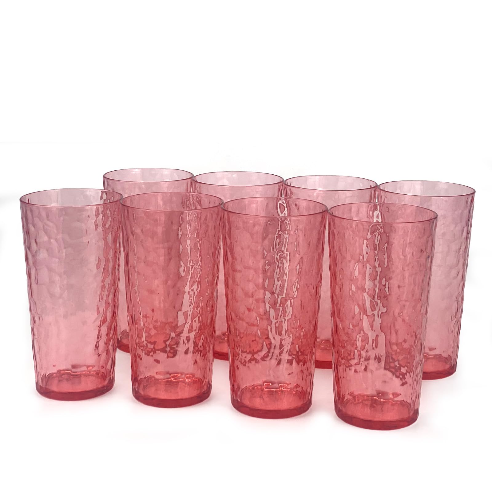 Yalin24-Ounce Plastic Tumbler Acrylic Drinking Glasses, Reusable Plastic Cups, Stackable, BPA-Free, Shatter Proof, Dishwasher Safe, Set of 8 (Pink)