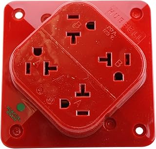 Hubbell Wiring Systems HBL420HR Pro Series 4-Plex Polycarbonate Hospital Grade Receptacle, 20 Amp, 125V, 2 Pole, 3 Wire Grounding, 5-20R, Red