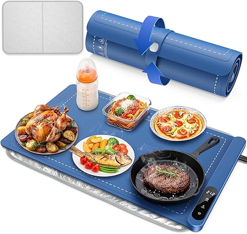 Miniatura 1 de Tapete de calentamiento mejorado 2025 para alimentos, bandeja de calentamiento eléctrica con 6 ajustes de temperatura, calefacción de grafeno de
