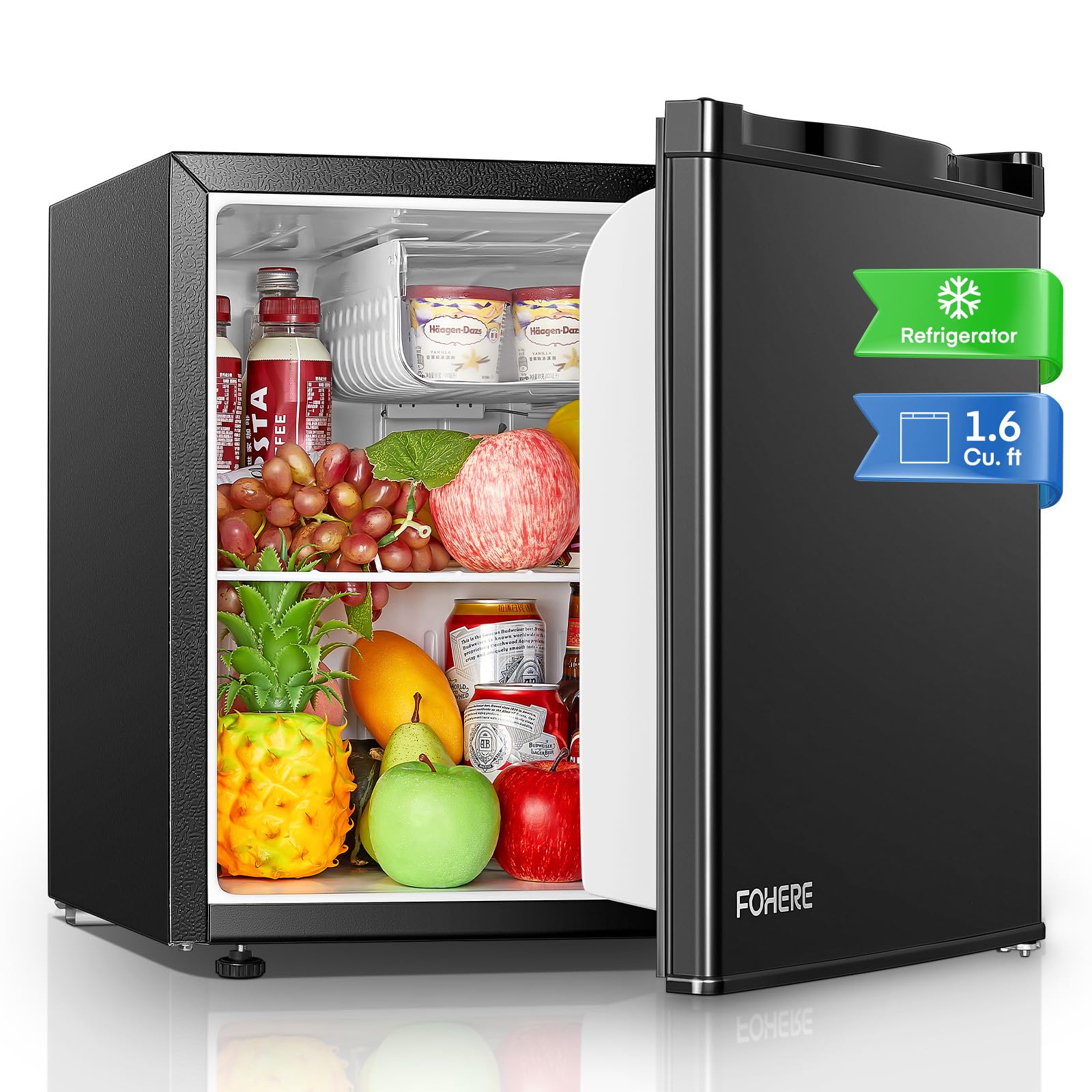 FOHERE 46L 1.6 cu ft Compact Freezer Black