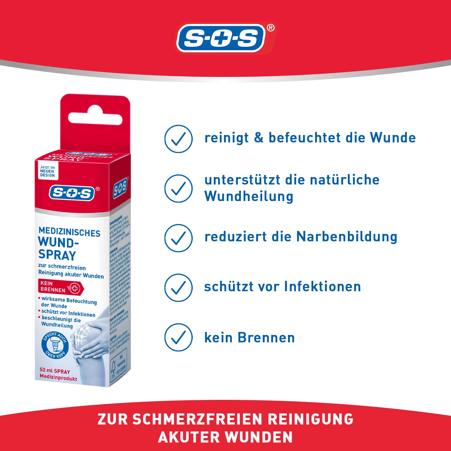 SOS Medizinisches Wund-Spray (8 x 50 ml) - zur schonenden Wundreinigung bei akuten Verletzungen - beschleunigt die Wundheilung und reduziert die Schwellung - zur schnellen Wundversorgung