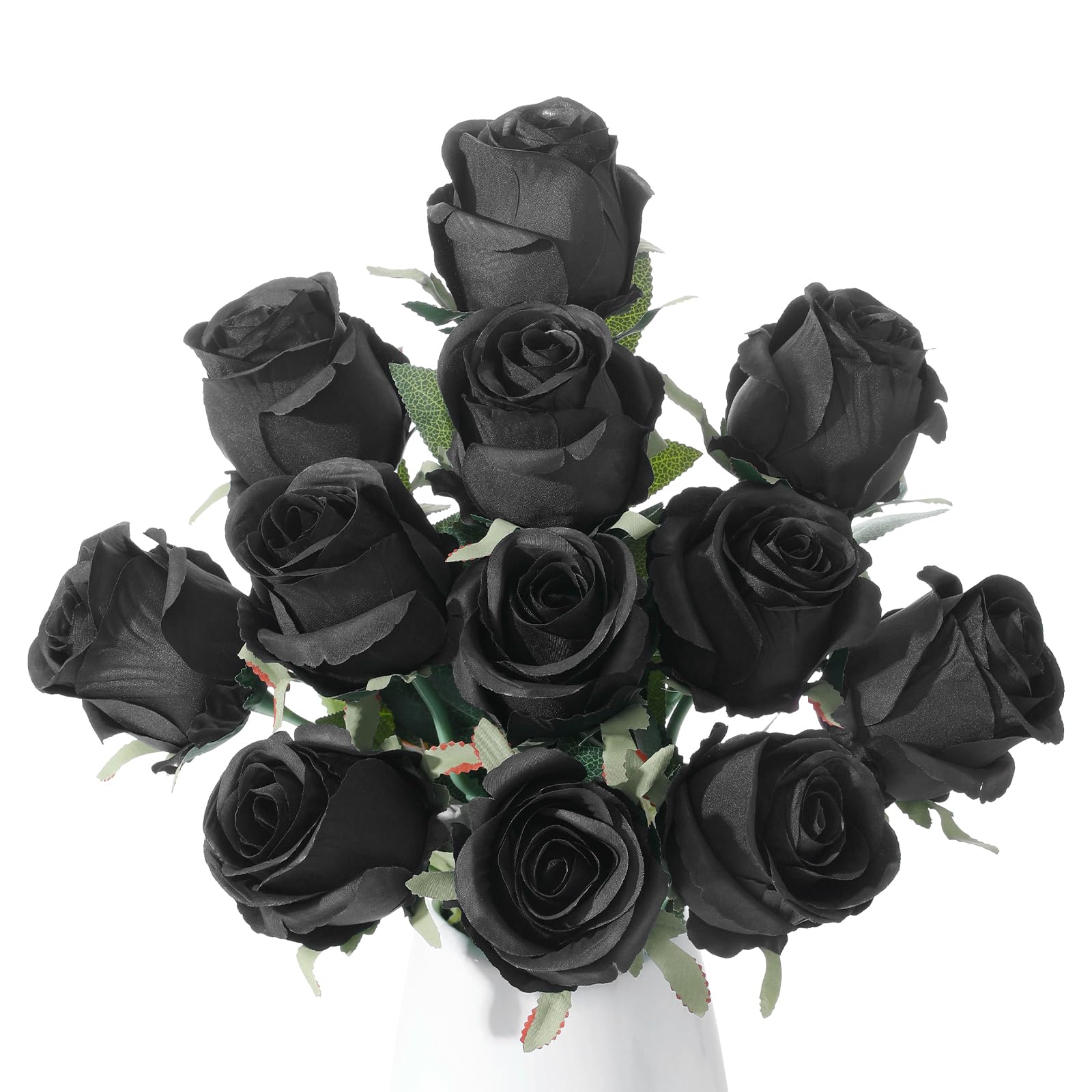 12pcs Black Roses Artificial Flowers – Realistic Silk Velvet Fake Rose