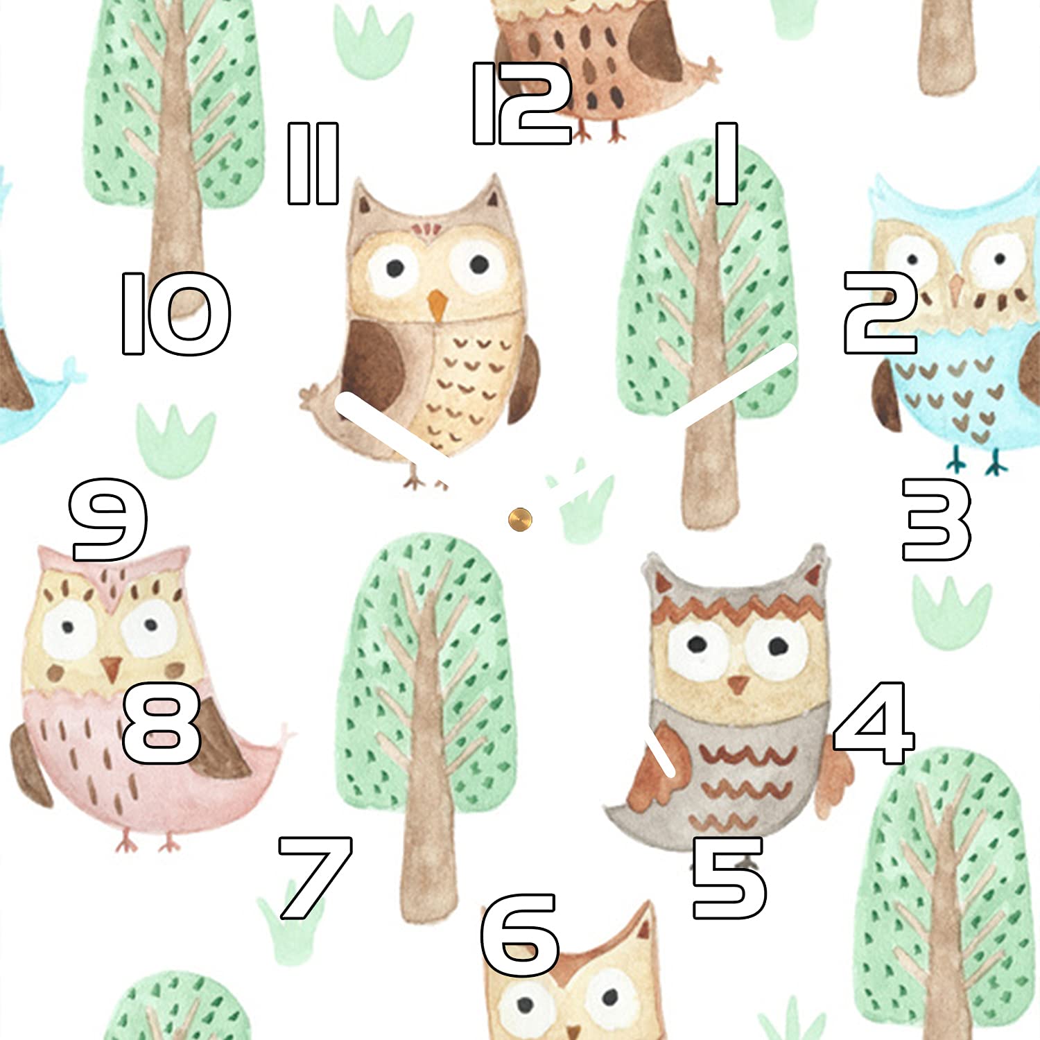 Horloge moderne Owls Fairy Tale 30x30 cm avec aiguilles noires