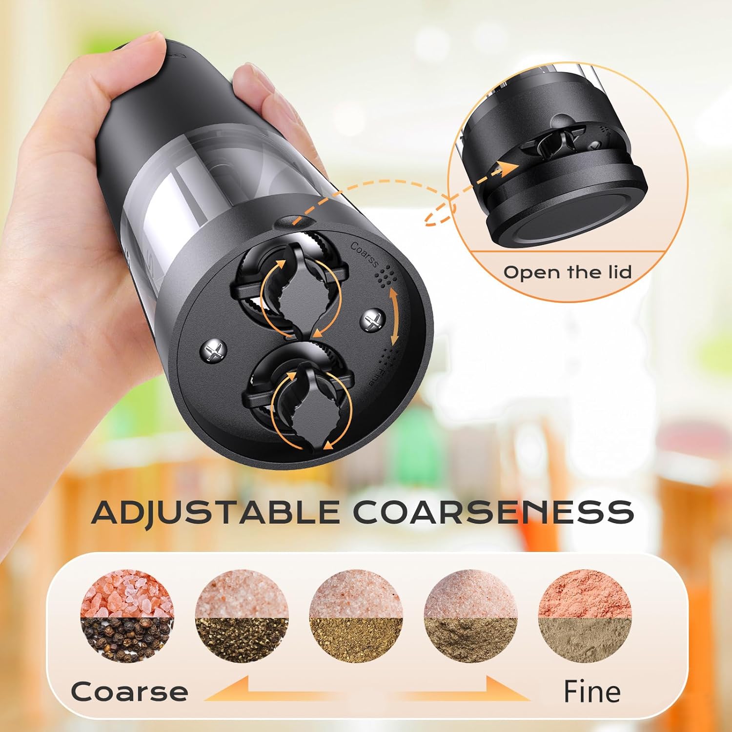 Electric Pepper Salt Grinder Set Rechargeable Battery Adjustable Coarseness Non-Rust Steel Dishwasher Safe Vibrant Colors Electric Kitchens Spices Mill