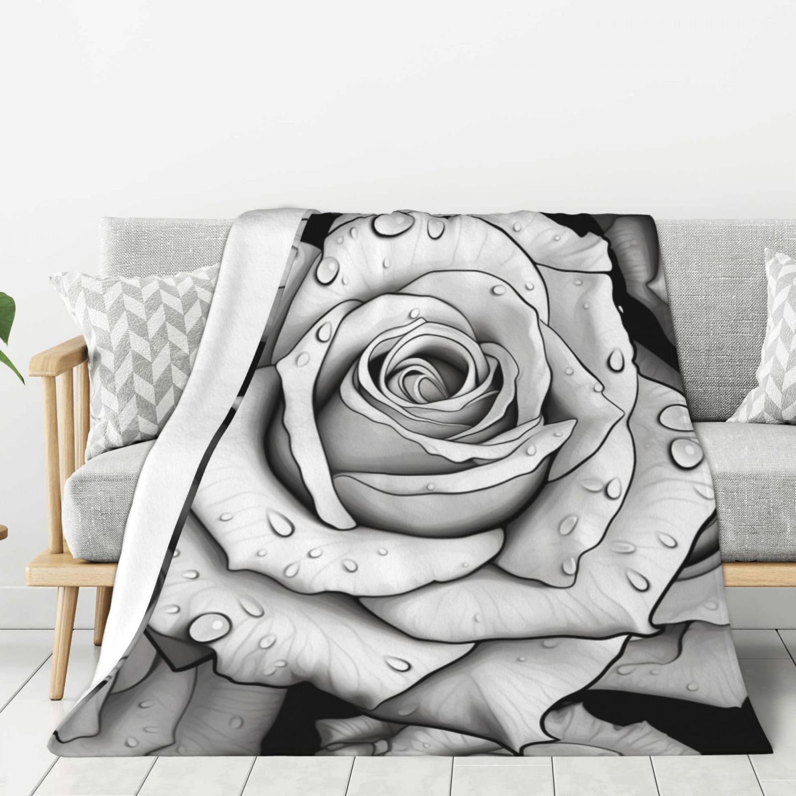 Couverture légere pour lit plaid flanelle rose noir blanc