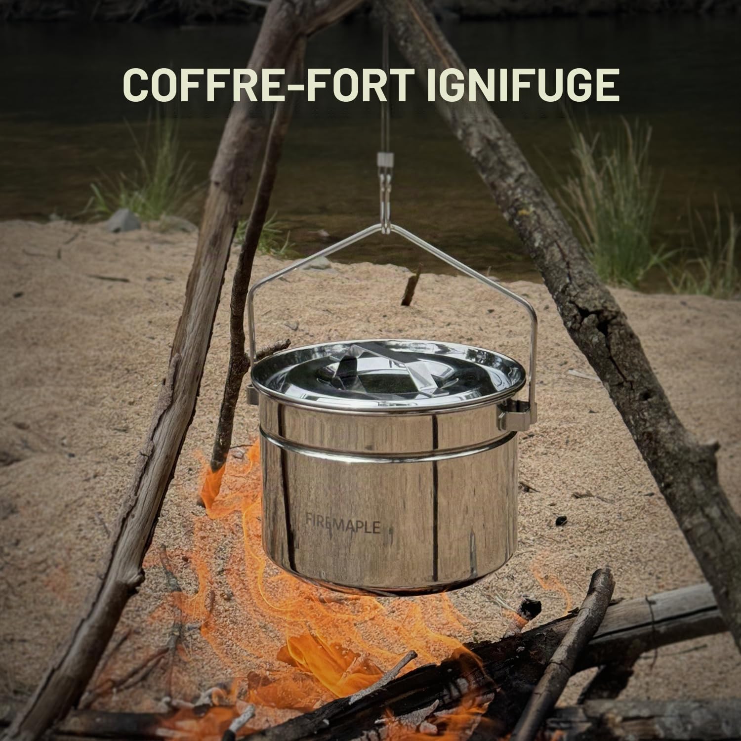 Fire-Maple Antarcti Pot de Camping en Acier Inoxydable 1,8L avec Panier Vapeur – Poignée Pliable pour Feu de Camp