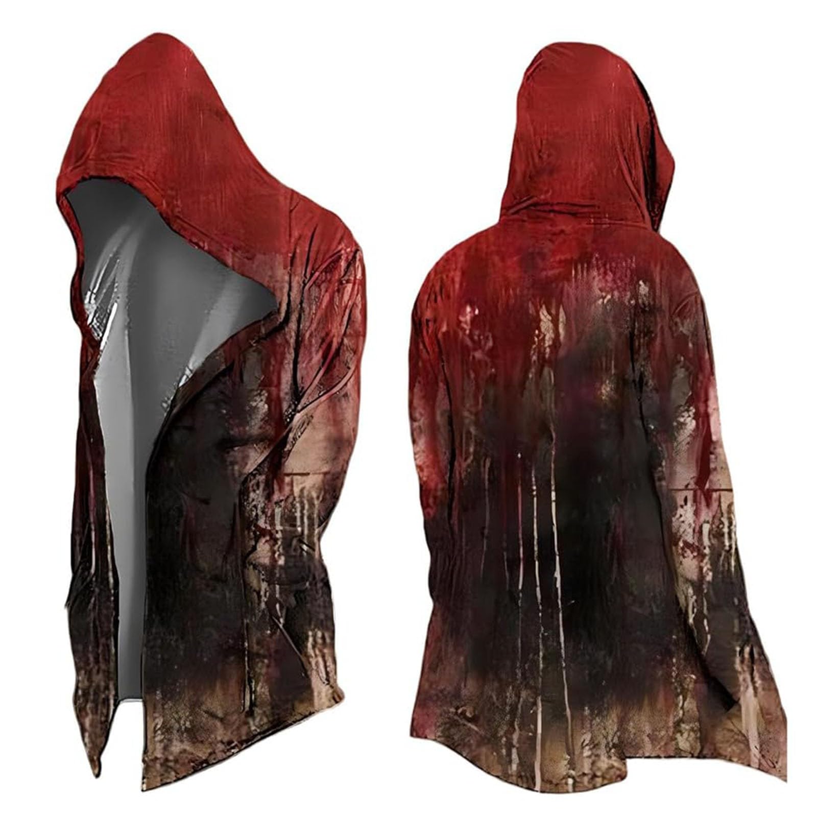 Men's Halloween Hoodie Medieval Norse Mythology Hooded Cardigan Motorcycle Jacket Long Sleeve Casual Loose Fit Streetwear Coat for Daily Wear Spring Autumn Winter (A8-Red, L)