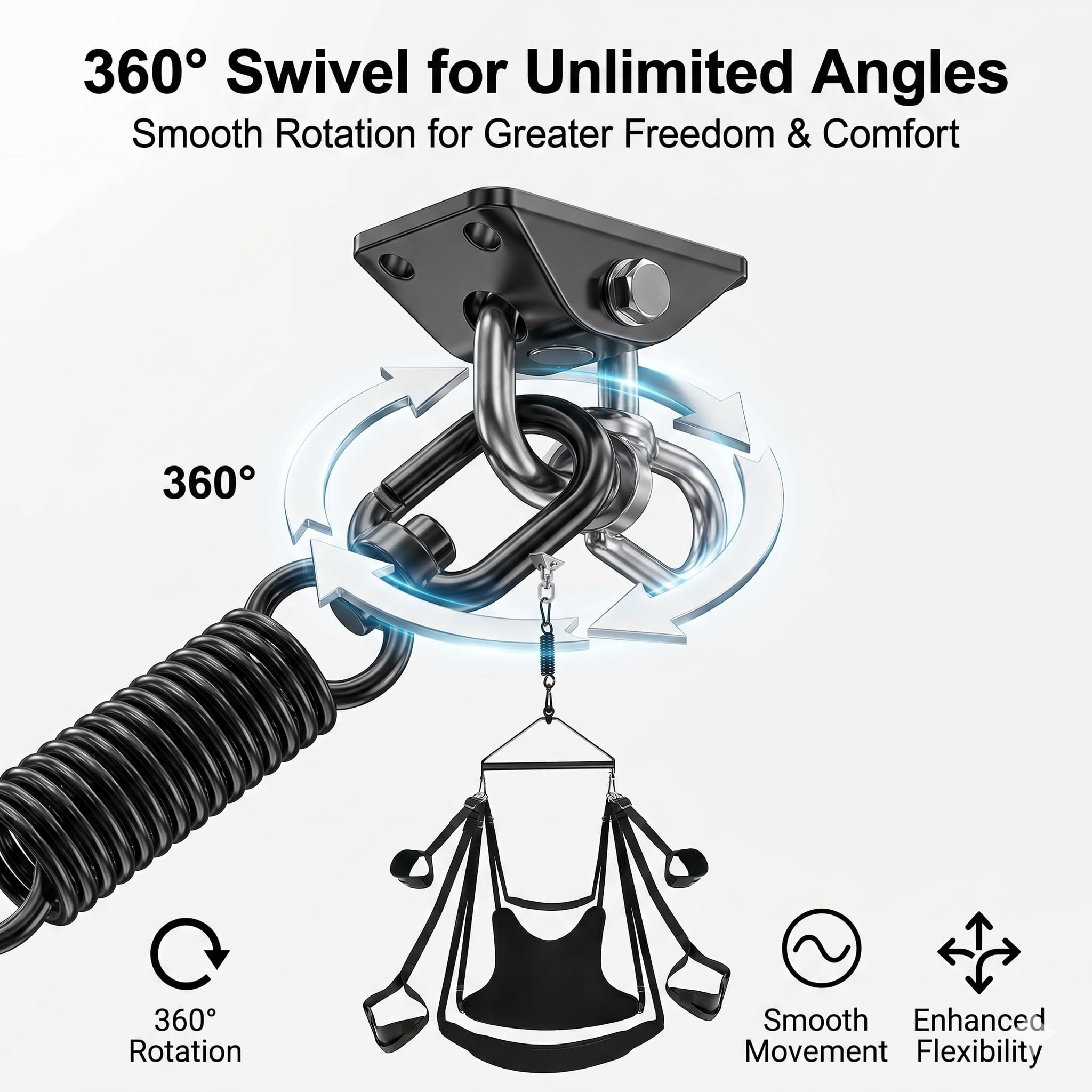 Altalena Erotica per Coppie 400 kg Heavy Duty – Rotazione a 360°, Seduta Extra Larga Imbottita in Pelle con Supporto per Collo, Cuscino Seduta e Kit Completo di Montaggio a Soffitto – Cinghie Regolabi