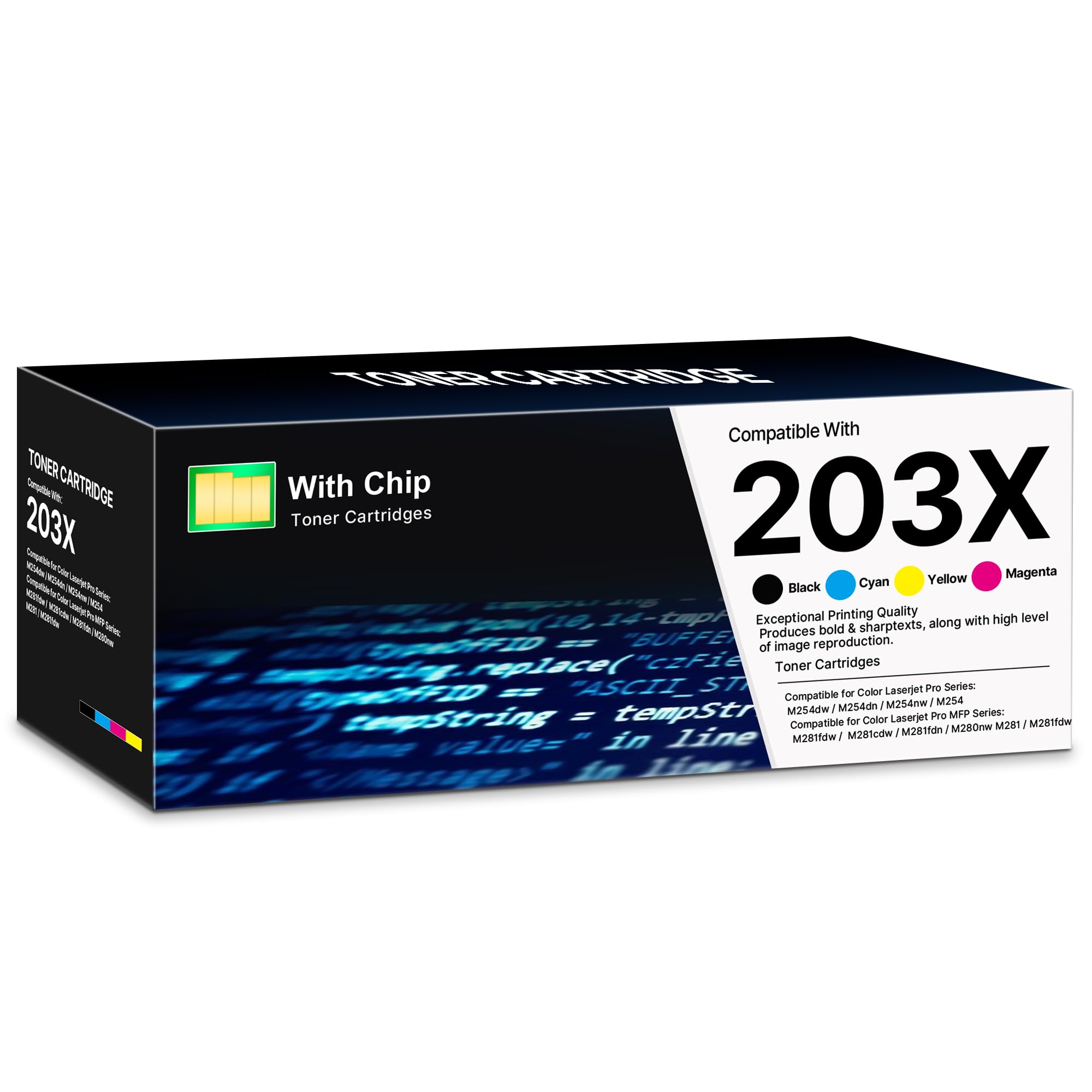 203X 203A Mit Chip Kompatible für HP 203X 203A Toner für HP Color LaserJet Pro MFP M281fdw M281fdn M281cdw M280nw M254dw M254dn M254nw CF540X Tonerkartusche (Schwarz Cyan Gelb Magenta , 4er-Pack)