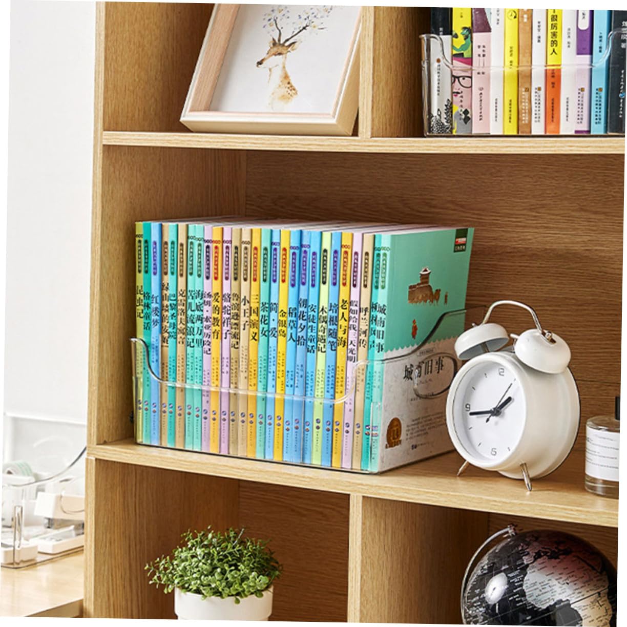 PRETYZOOM Contenitore Trasparente con Manico in Plastica per Libri Scolastici Scatola per Libri Piccoli e Articoli da Cancelleria , Organizzazione Pratica per Aula e Uso Quotidiano