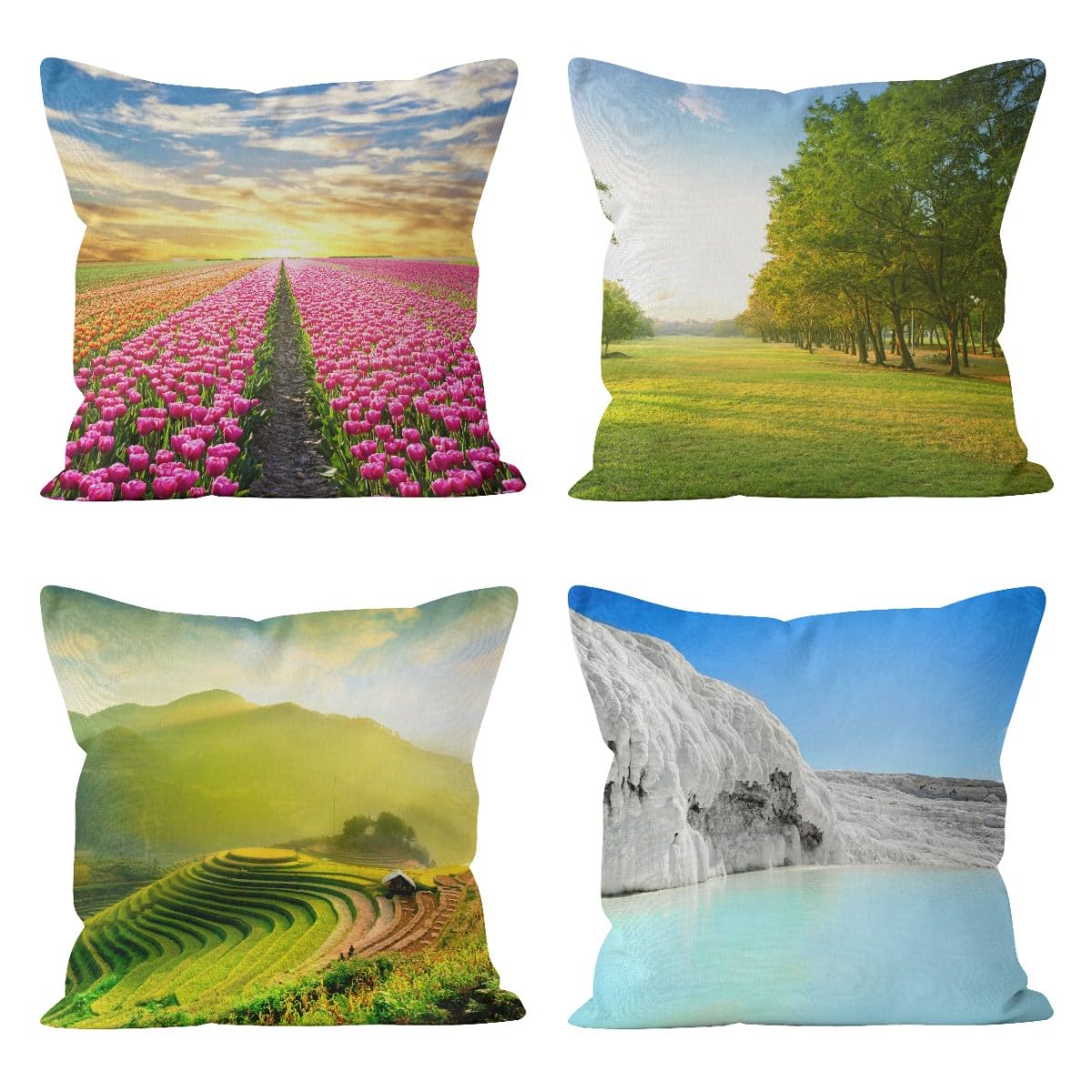 Housse coussin exterieur impermeable CEVAN paysage naturel 4Pcs