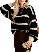 GRACE KARIN Women's Striped Crew Neck Long Sleeve Loose Fit Autumn Winter Sweater