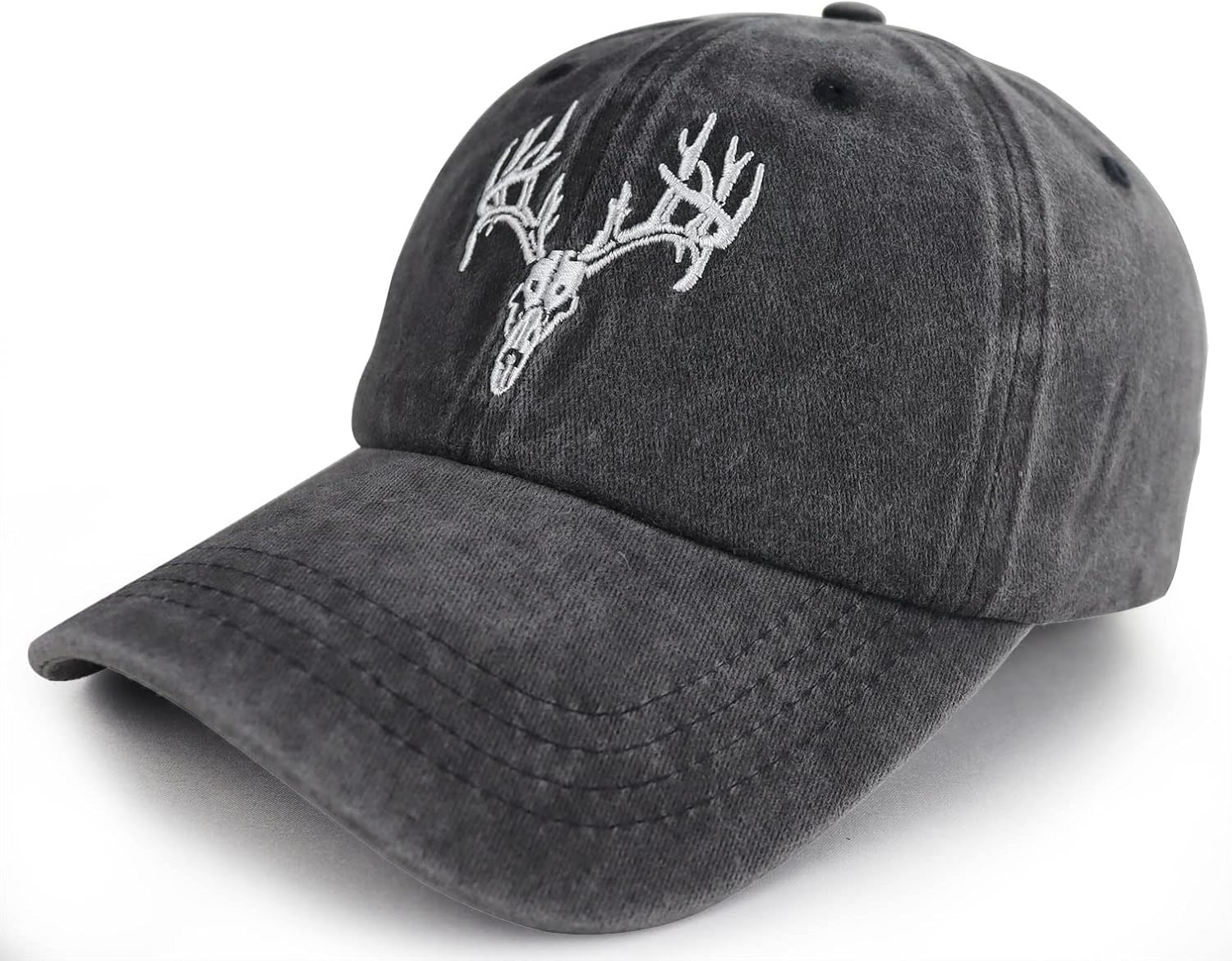 Funny Embroidered Deer Head Hats for Men Women, Adjustable Washed Distressed Cotton Wild Animal Elk Baseball Cap - Image 2