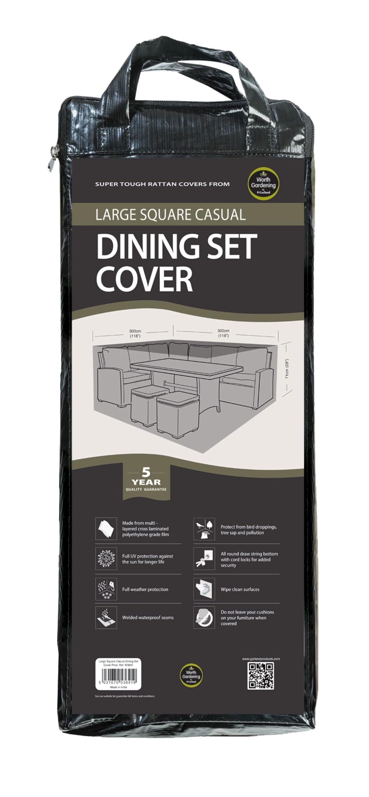 Garland Products Limited LARGE BLACK SQUARE CASUAL DINING SET COVER 300CM FURNITURE WATERPROOF PROTECTION