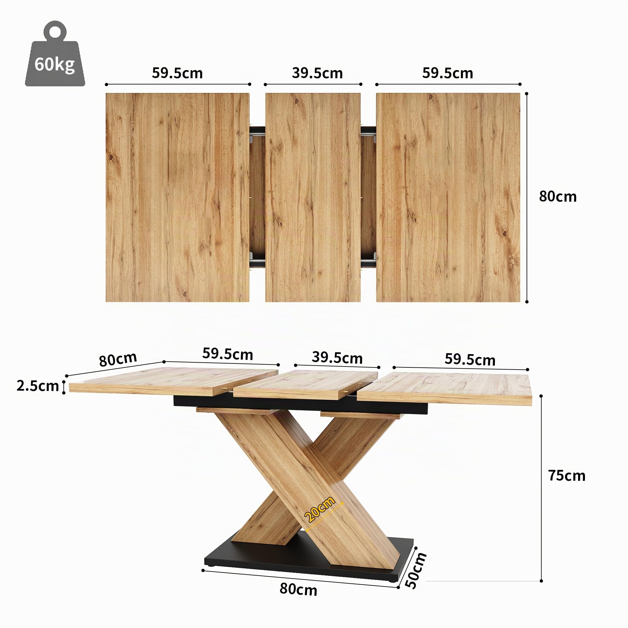 Esstisch Ausziehbar Küchentisch für 4-6 Personen, 119-158,5x80x75cm