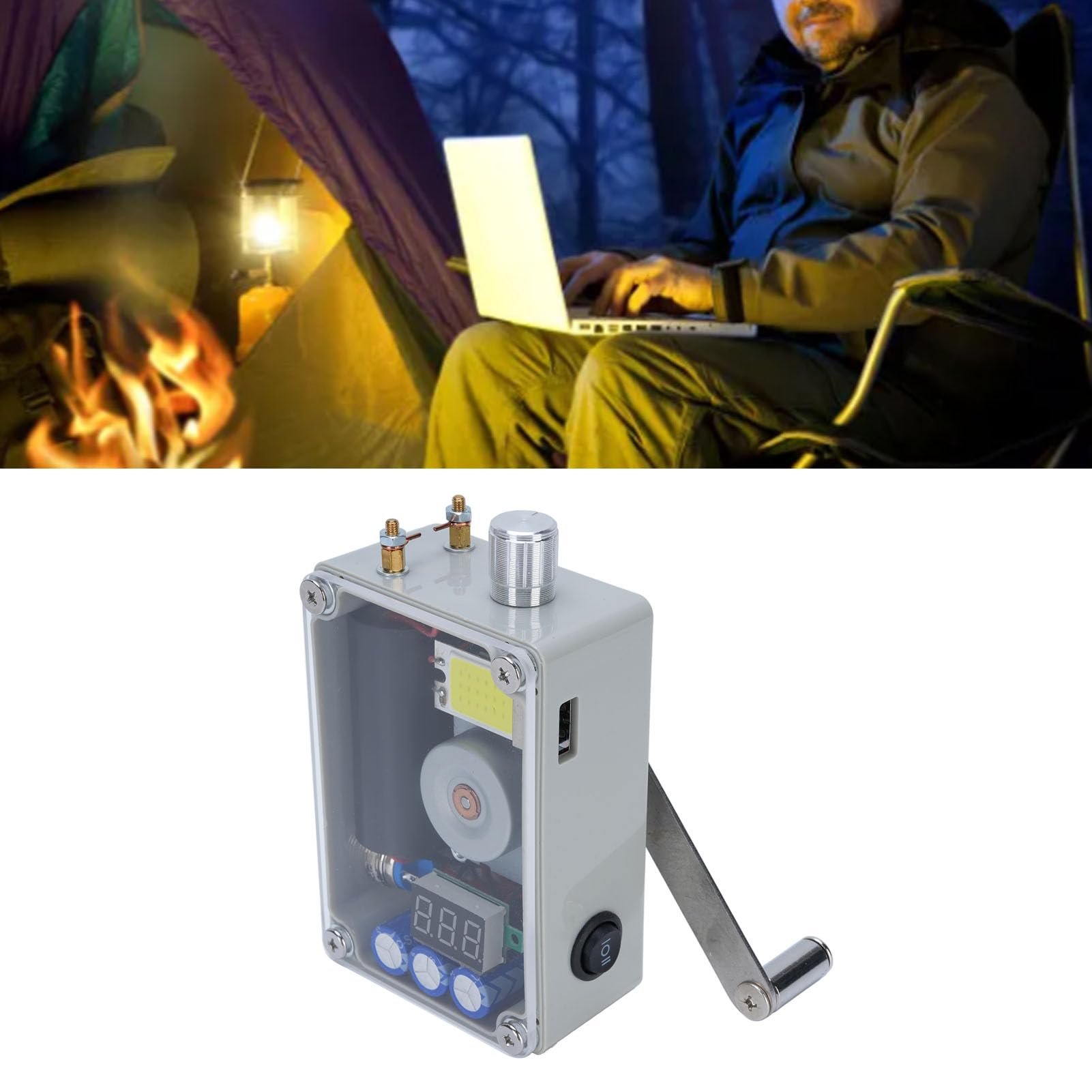 Generatore di Manovella a Mano, Generatore di Dinamo Manuale Portatile con Luce di Pannocchia, Caricatore Veloce USB di Emergenza per Emergenza, Interruzione, Campeggio, Off-grid