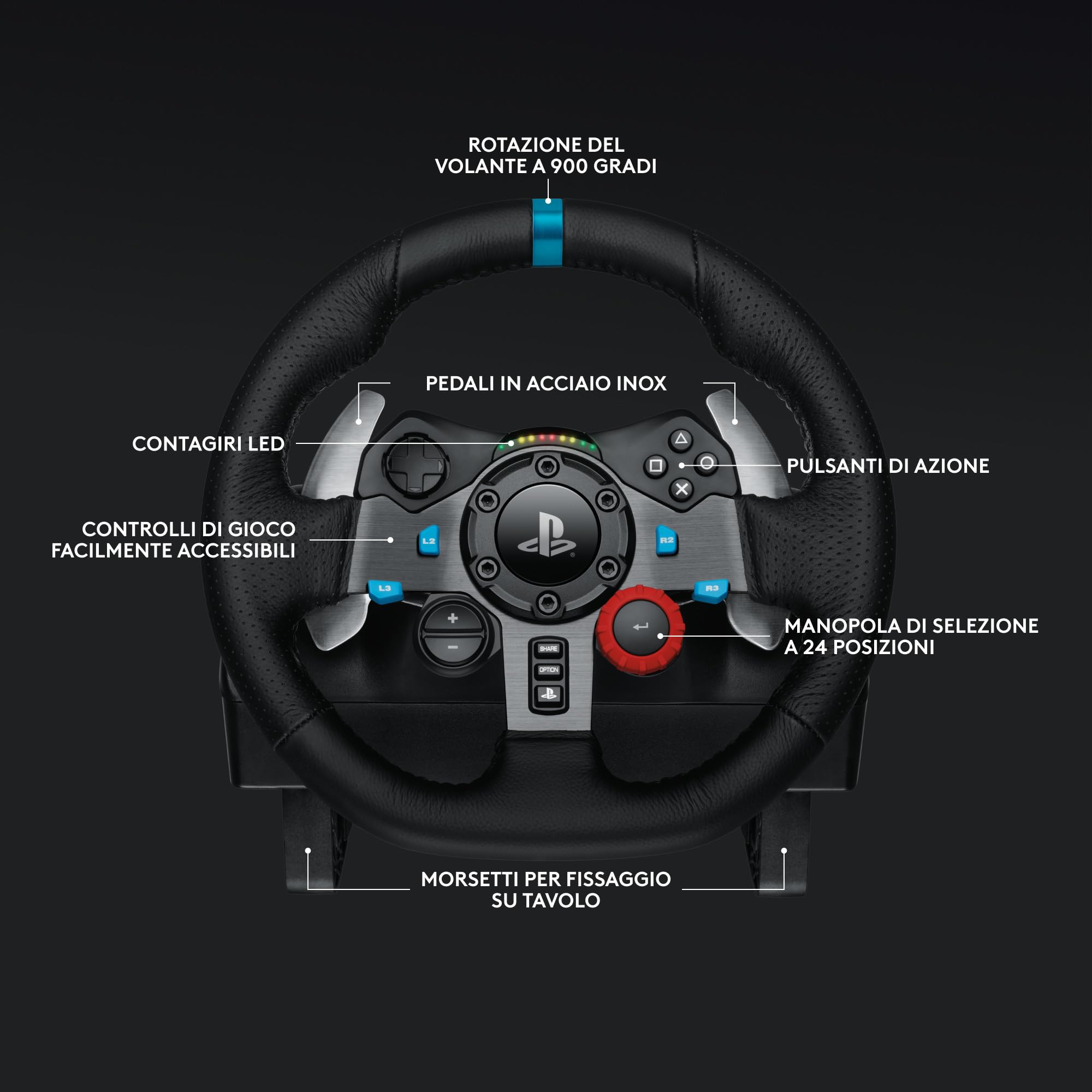 Logitech G G29 SE Driving Force volante e pedali da corsa ritorno di forza dinamico vera pelle PS5 PS4 PC Mac Nero