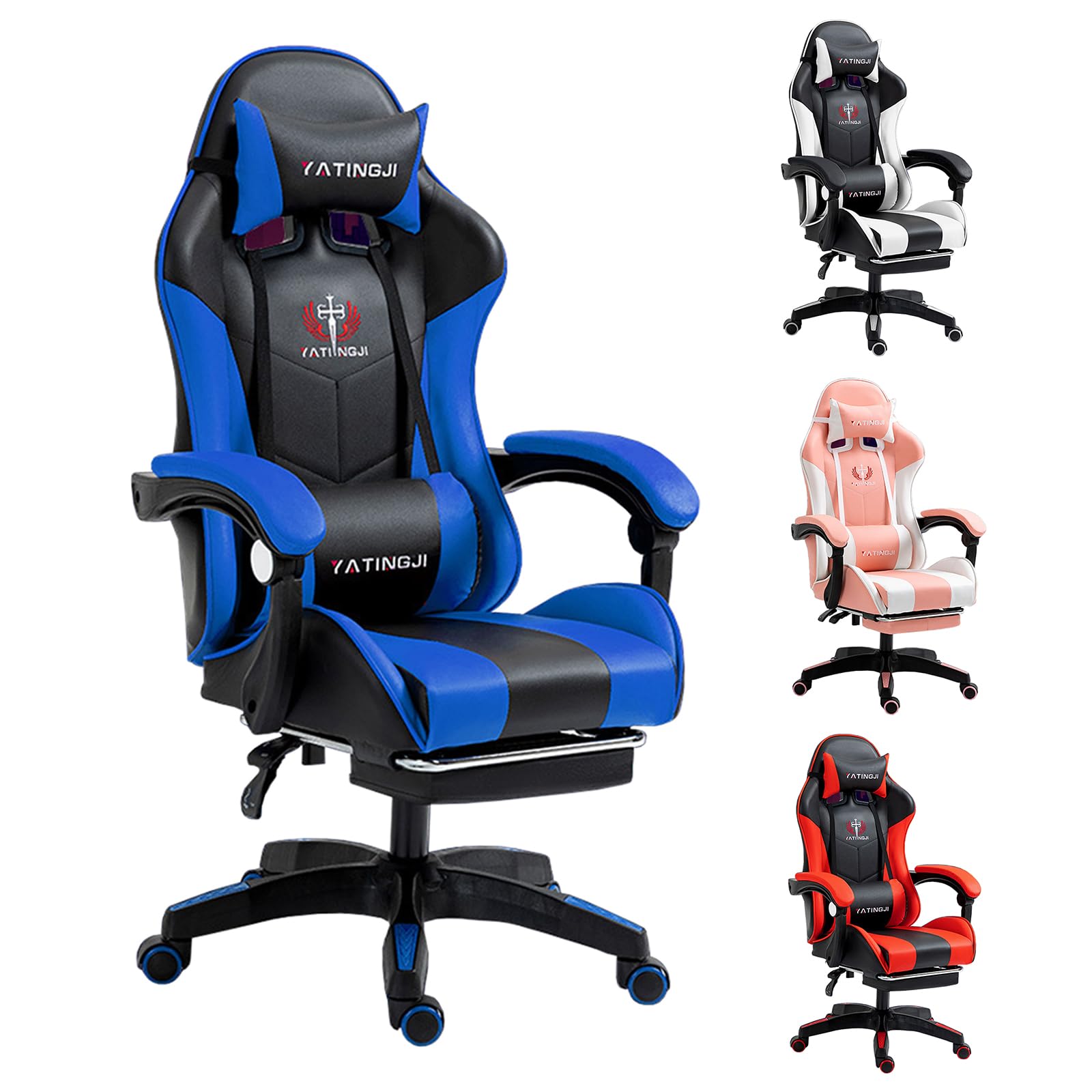 PORIYA Gaming Chair with Adjustable Backrest, Ergonomic Executive Office Chair, Height Adjustable Racing Chair Maximum Gaming Experience (Black&Blue) - Black&Blue
