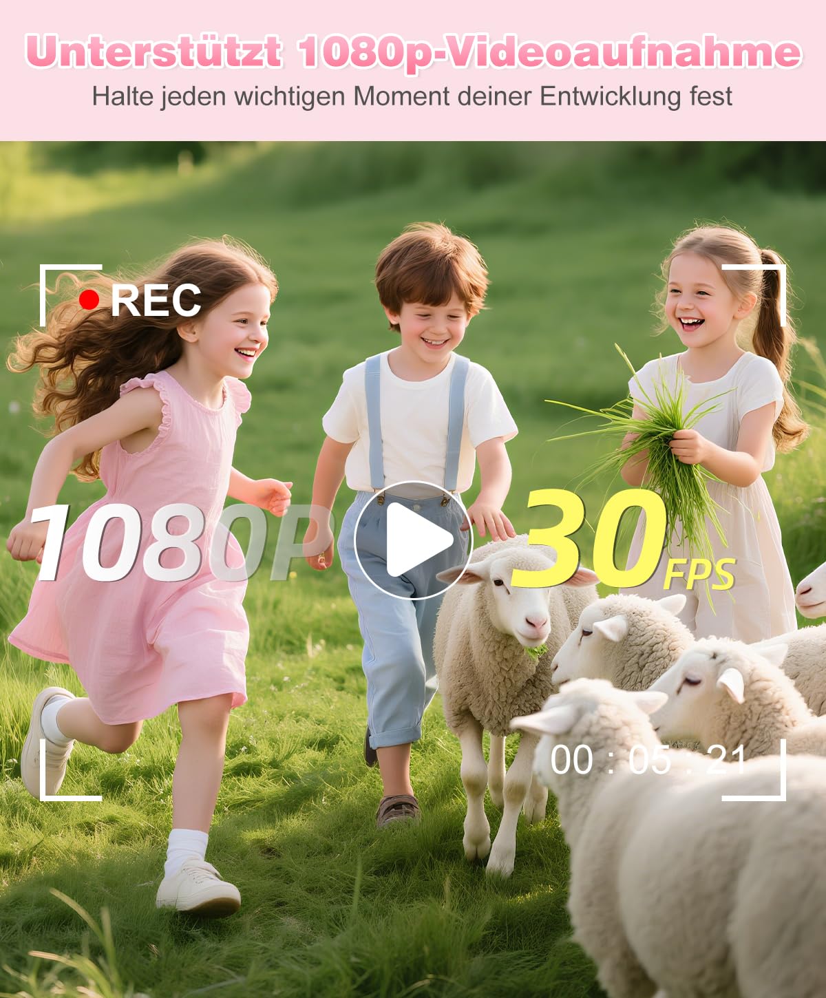 Digitalkamera 50MP Fotokamera 1080P Videokamera mit 16X Digitalzoom, 2,4" Bildschirm Vlogging Kamera Fotoapparat Mini Kompaktkamera für Kinder Teenager, 16G Karte (Rosa)