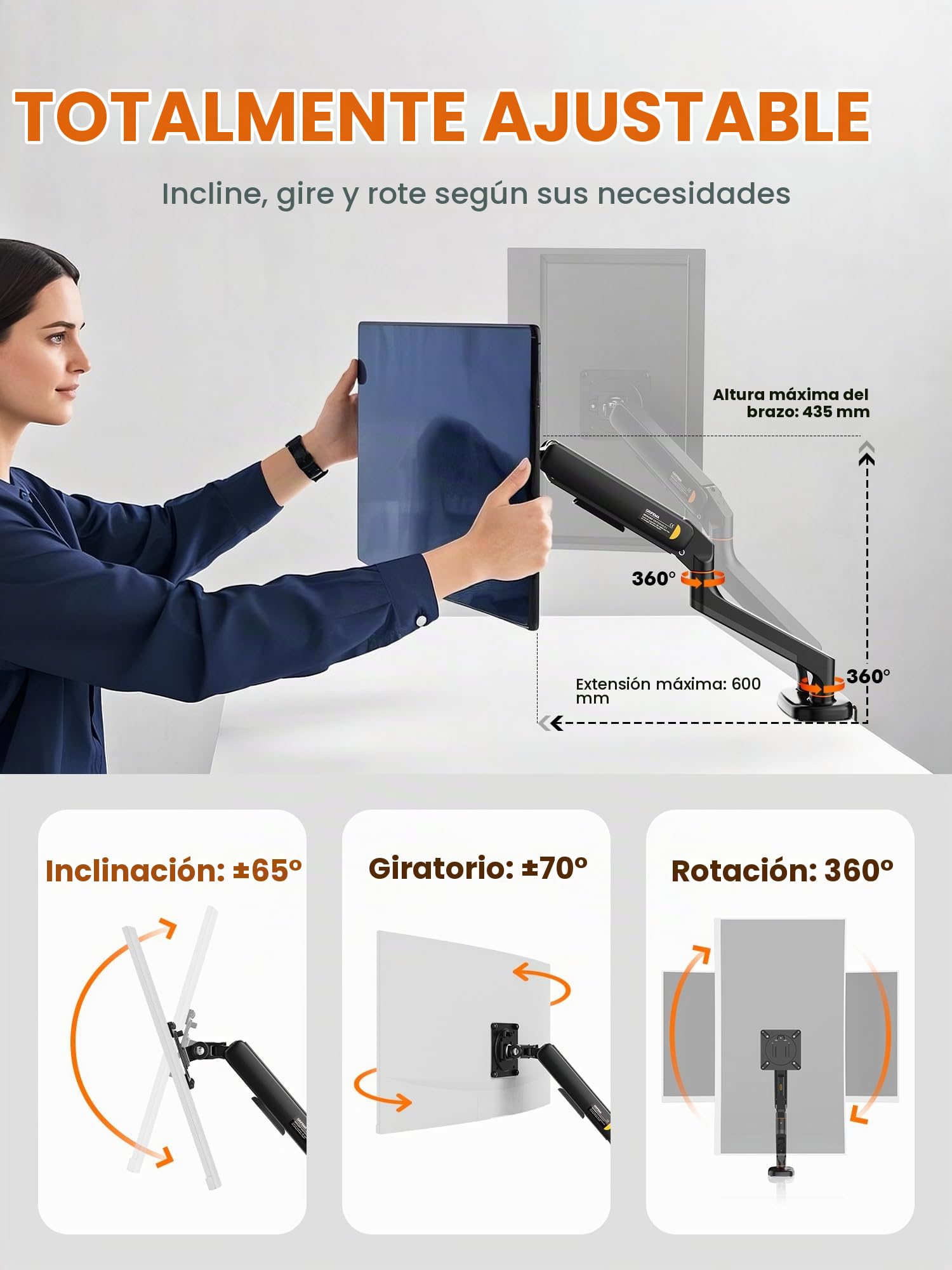 Ibergrif Soporte de Monitor Doble para Pantallas de 13"-27", Brazo de Gas Ajustable, Soporta 2 Monitores, Inclinación, Giro y Rotación con Base de Montaje C-Clamp y Grommet, VESA 75/100mm (MA001-2)