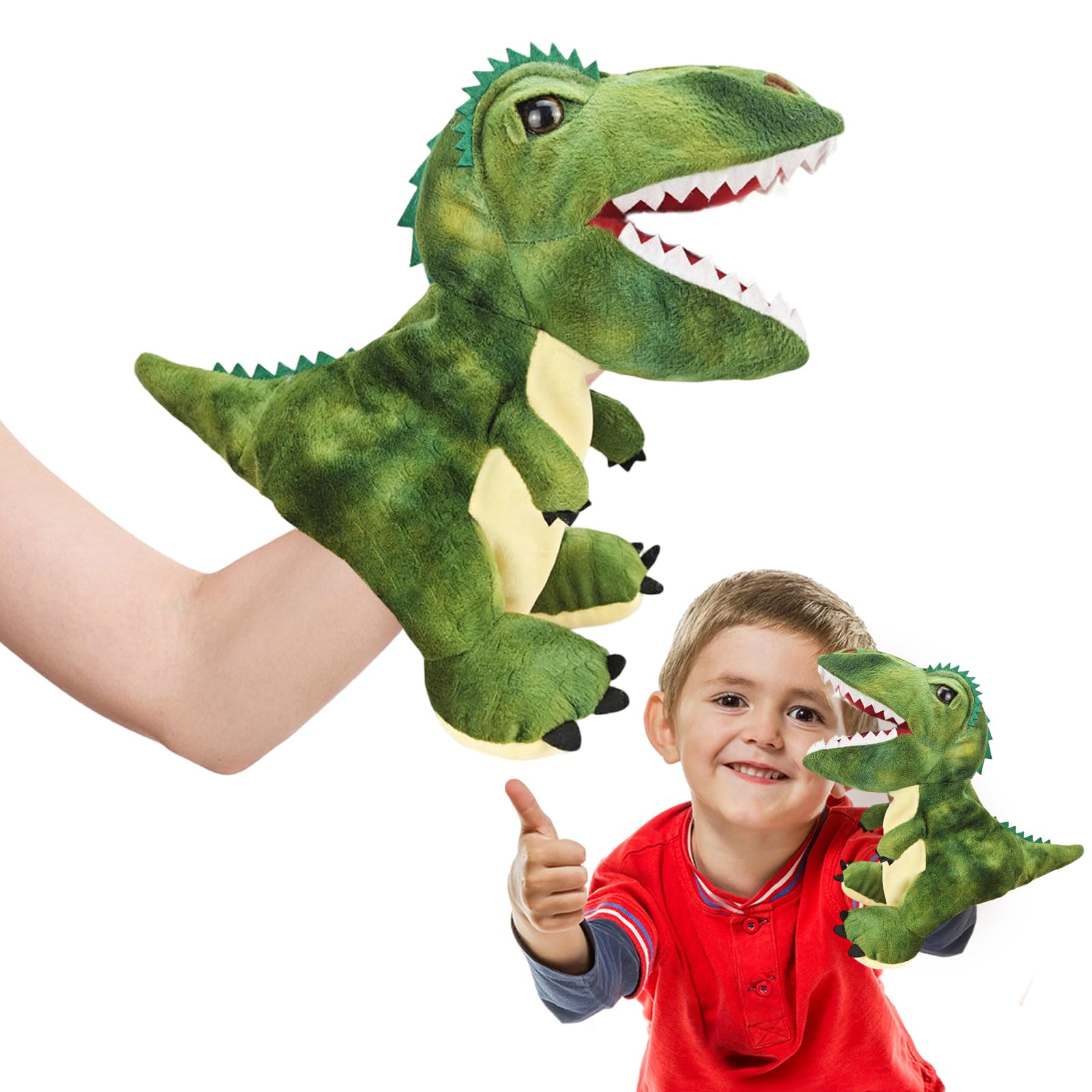 ACTOYS Marioneta Animales, Marioneta Peluche Mano, Marionetas de Mano para Niños Cuentos, Títeres de Mano, Finger Puppets, Contar Cuentos, Enseñar, Regalos de Cumpleaños, Pascua,Navidad (Tiranosaurio)